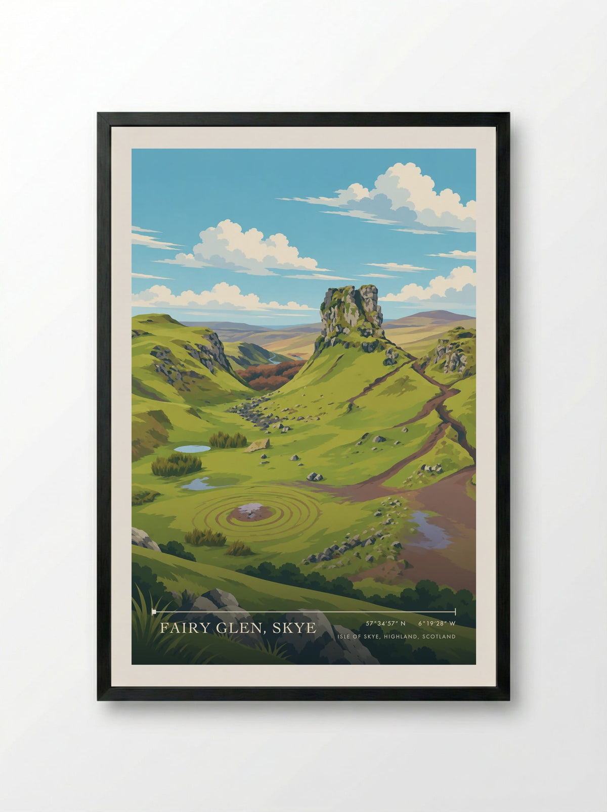 Fairy Glen, Skye, Isle of Skye, Highland, Scotland | Travel Poster - Framed Print Black