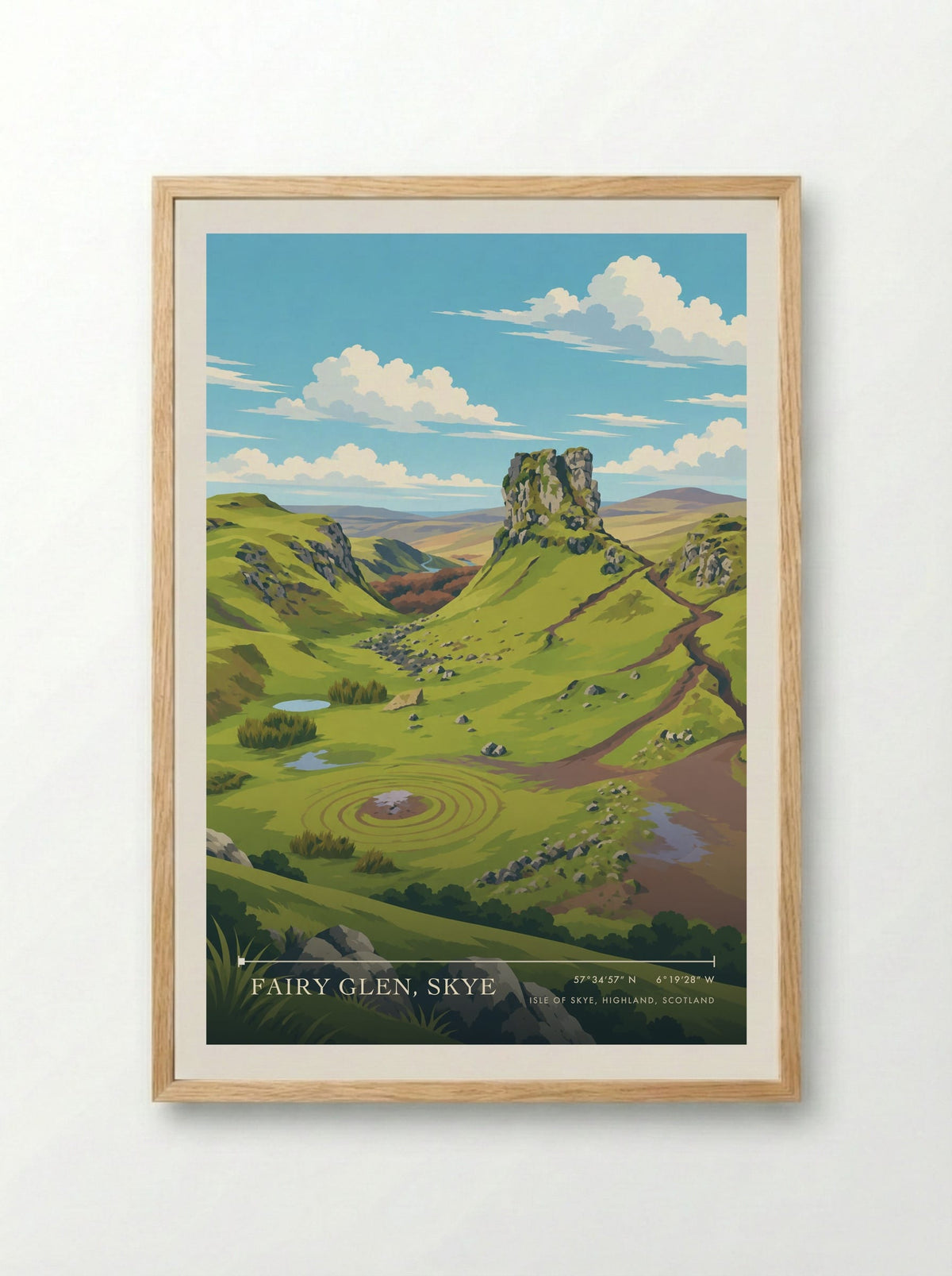 Fairy Glen, Skye, Isle of Skye, Highland, Scotland | Travel Poster - Framed Print Wood