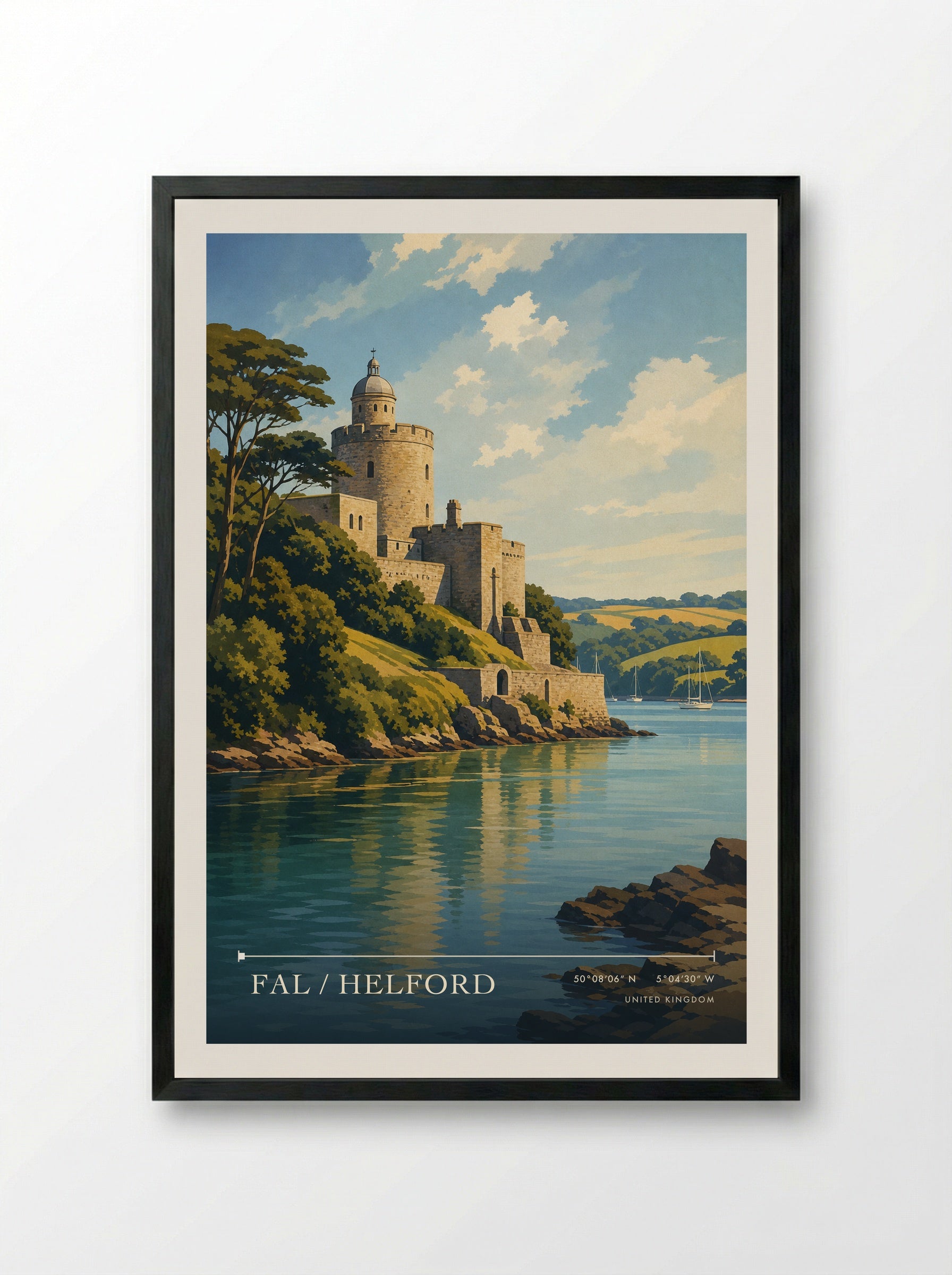 Fal / Helford United Kingdom Travel Poster - Framed Print Black