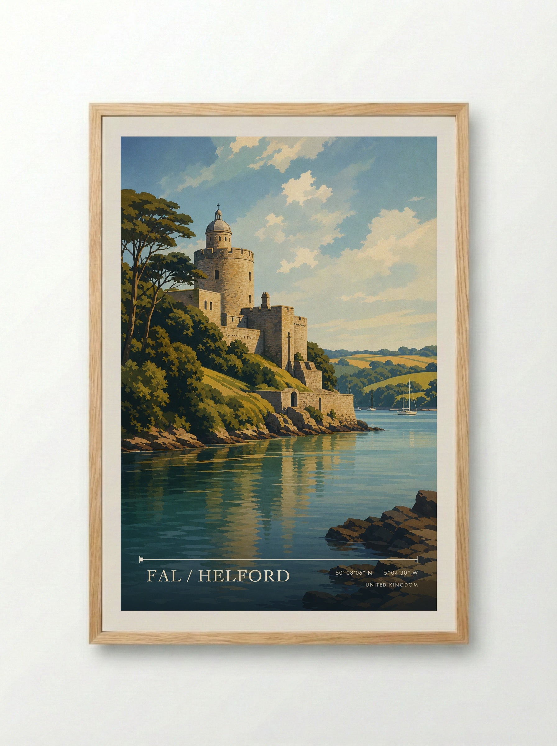 Fal / Helford United Kingdom Travel Poster - Framed Print Wood