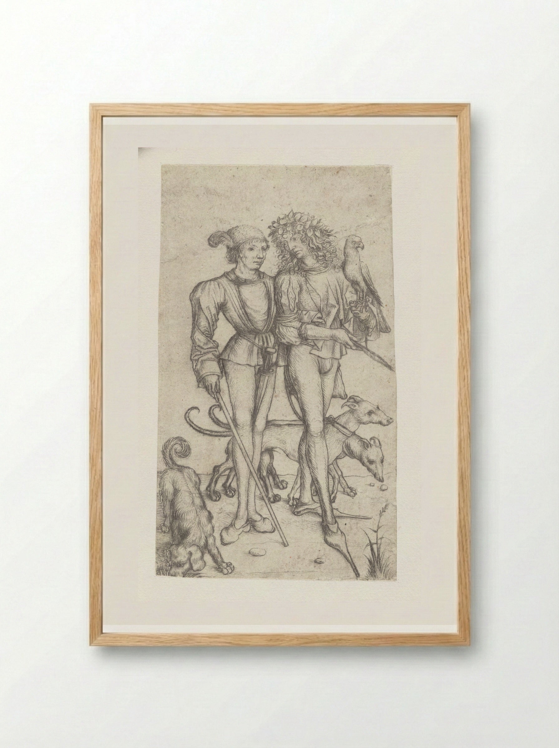Falconer and Companion - Master of the Amsterdam Cabinet - Framed Print Wood