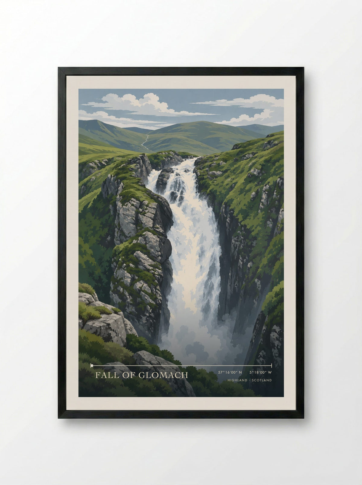 Fall of Glomach, Highland | Travel Poster - Framed Print Black