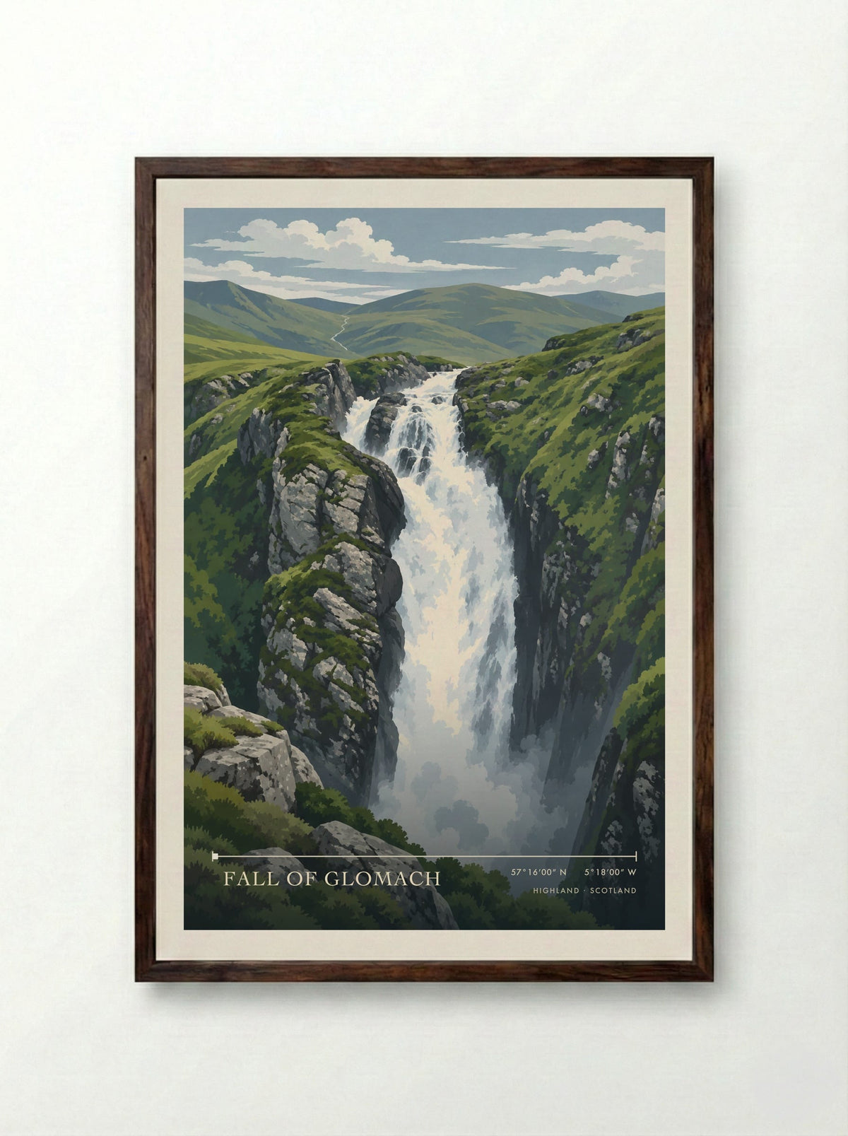 Fall of Glomach, Highland | Travel Poster - Framed Print Dark Wood