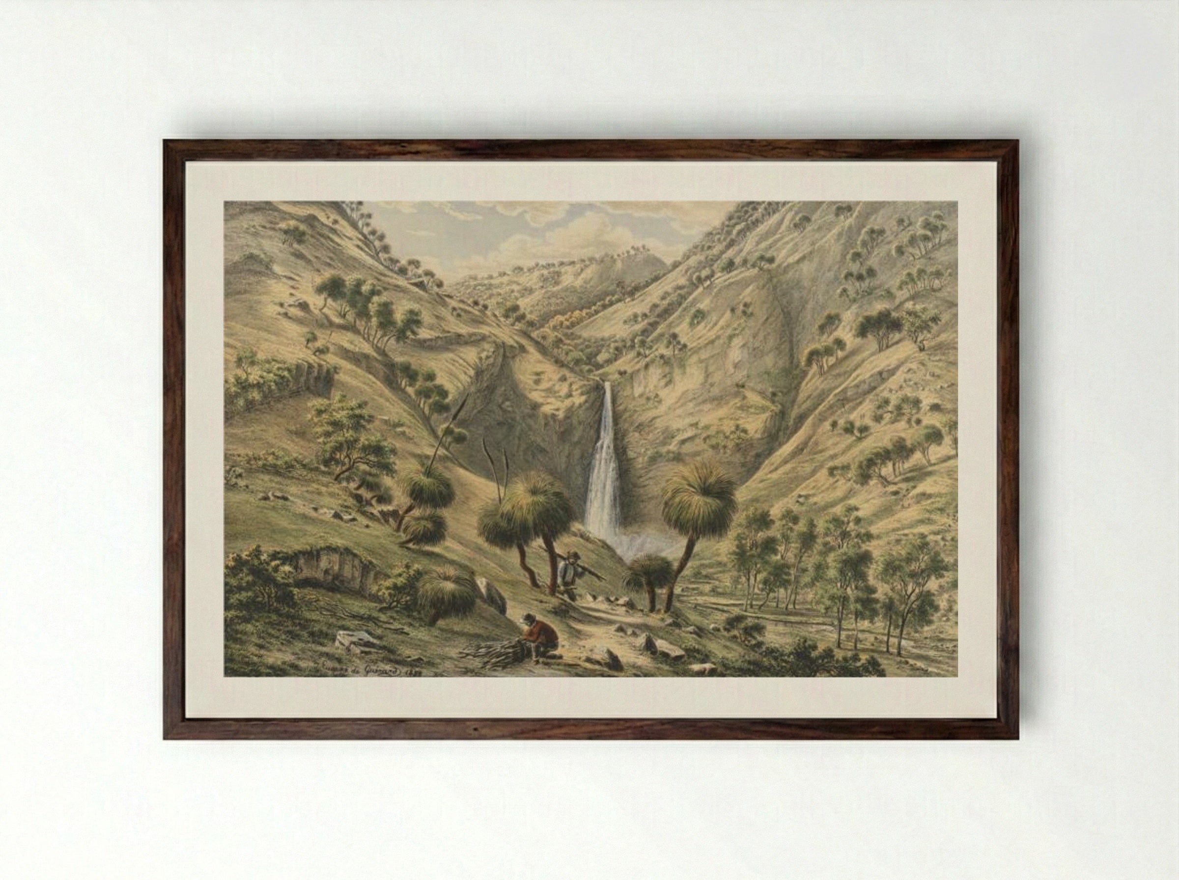 Fall of the First Creek, near Glen Osmond, South Australia - Eugene von Guerard - Framed Print Dark Wood