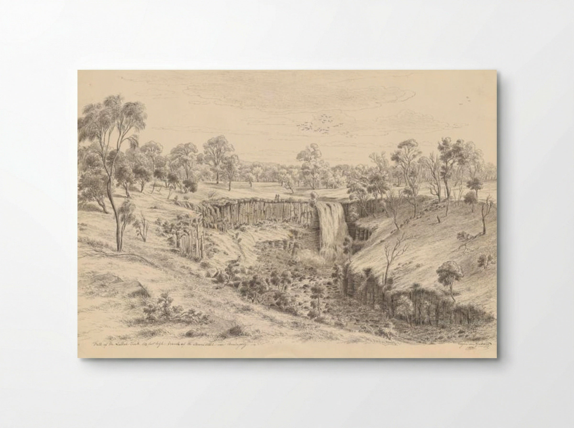 Fall of the Lallal creek, 112 feet high, branch of the Moorobool near Buninyong - Eugene von Guerard - Poster