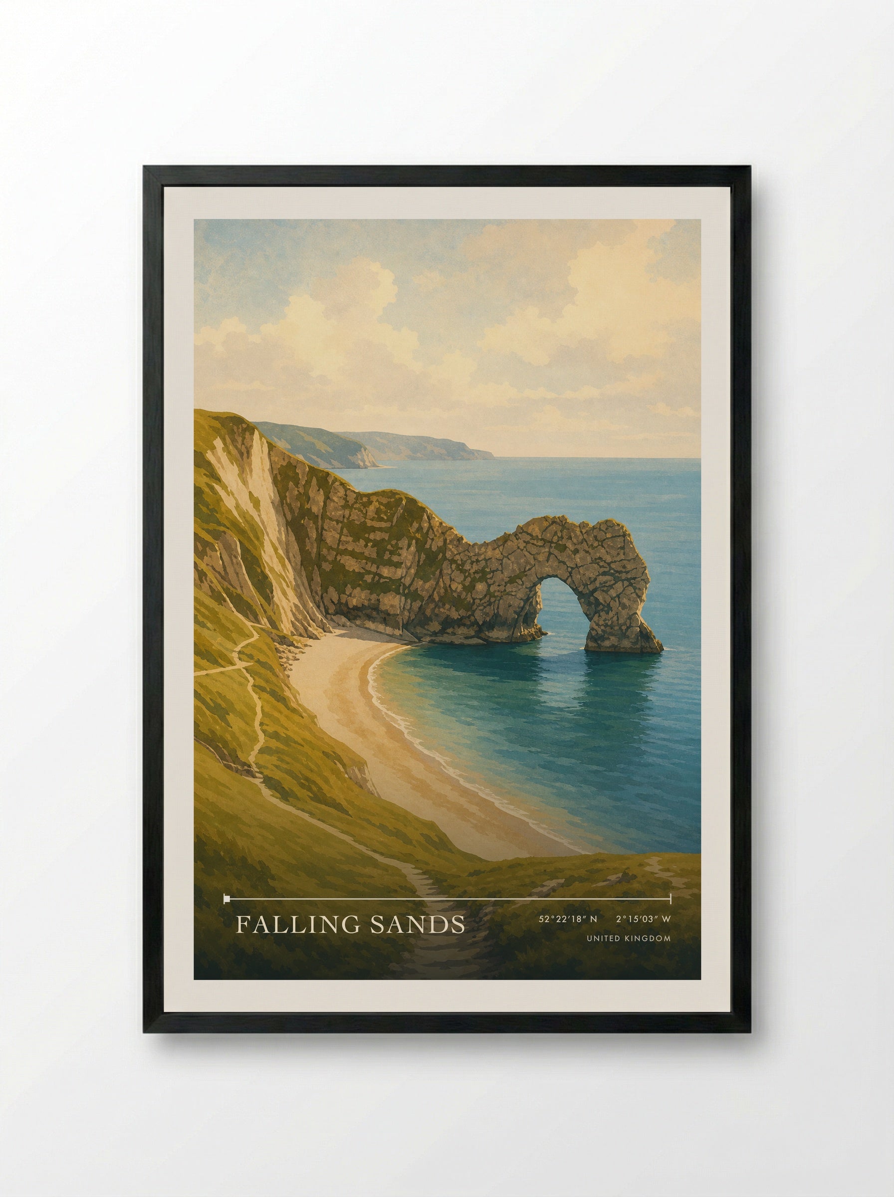 Falling Sands United Kingdom Travel Poster - Framed Print Black