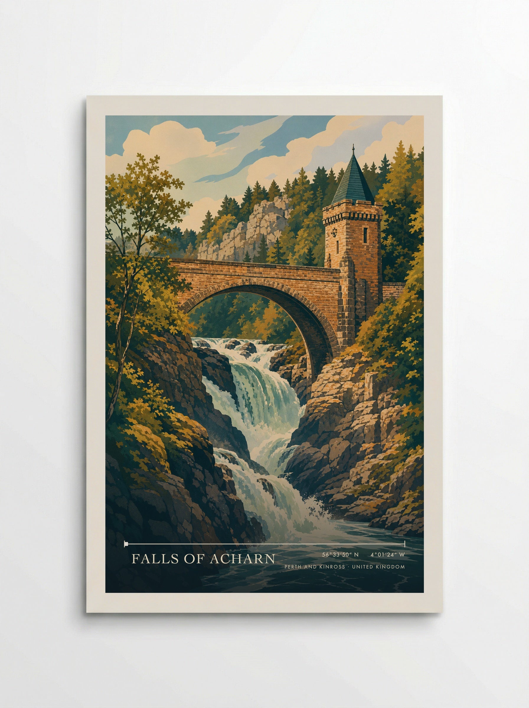 Falls of Acharn Perth and Kinross United Kingdom Travel Poster - Poster