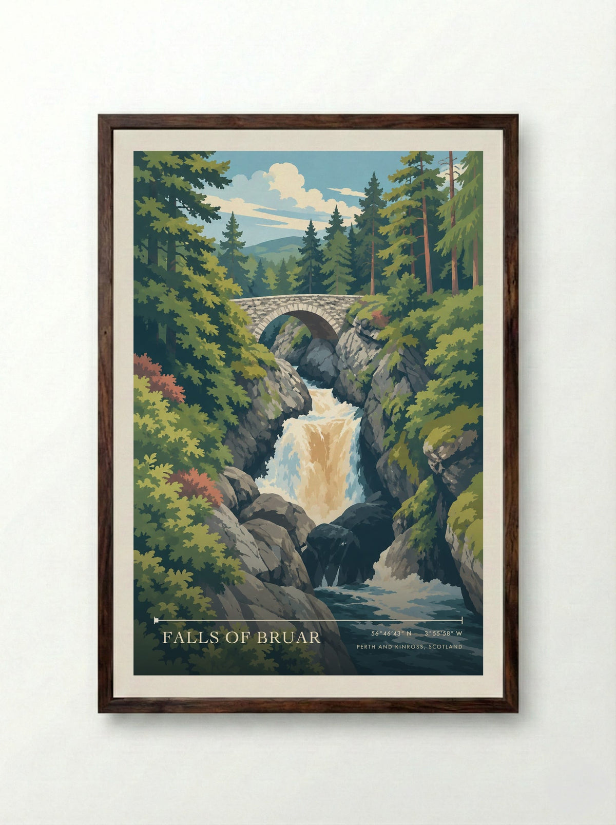Falls of Bruar, Perth and Kinross, Scotland | Travel Poster - Framed Print Dark Wood