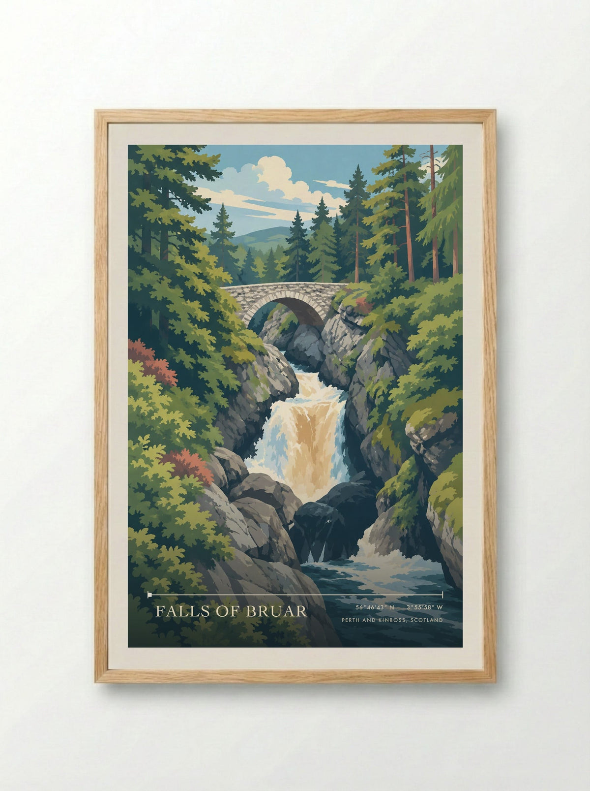 Falls of Bruar, Perth and Kinross, Scotland | Travel Poster - Framed Print Wood
