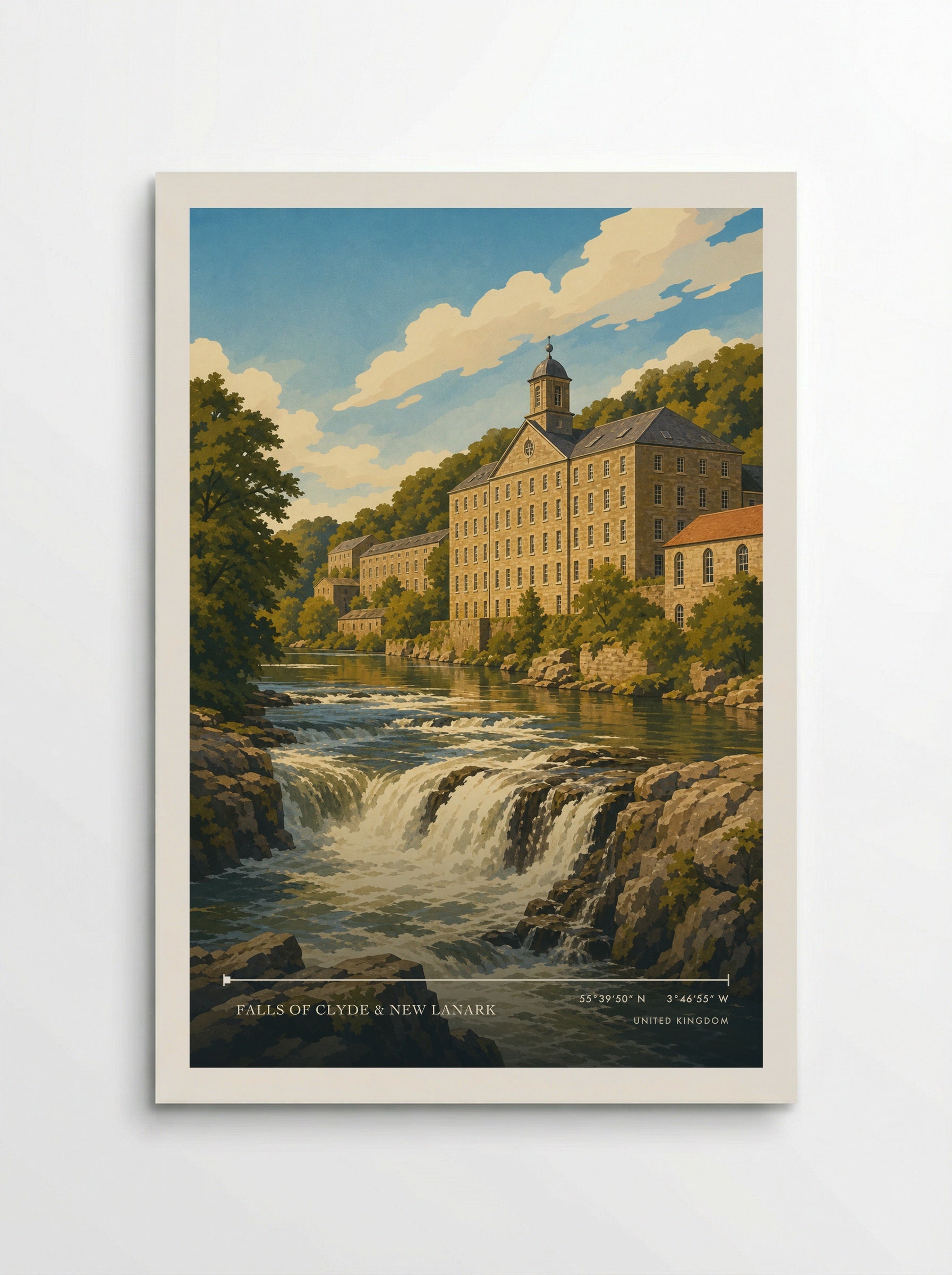 Falls of Clyde & New Lanark United Kingdom Travel Poster - Poster