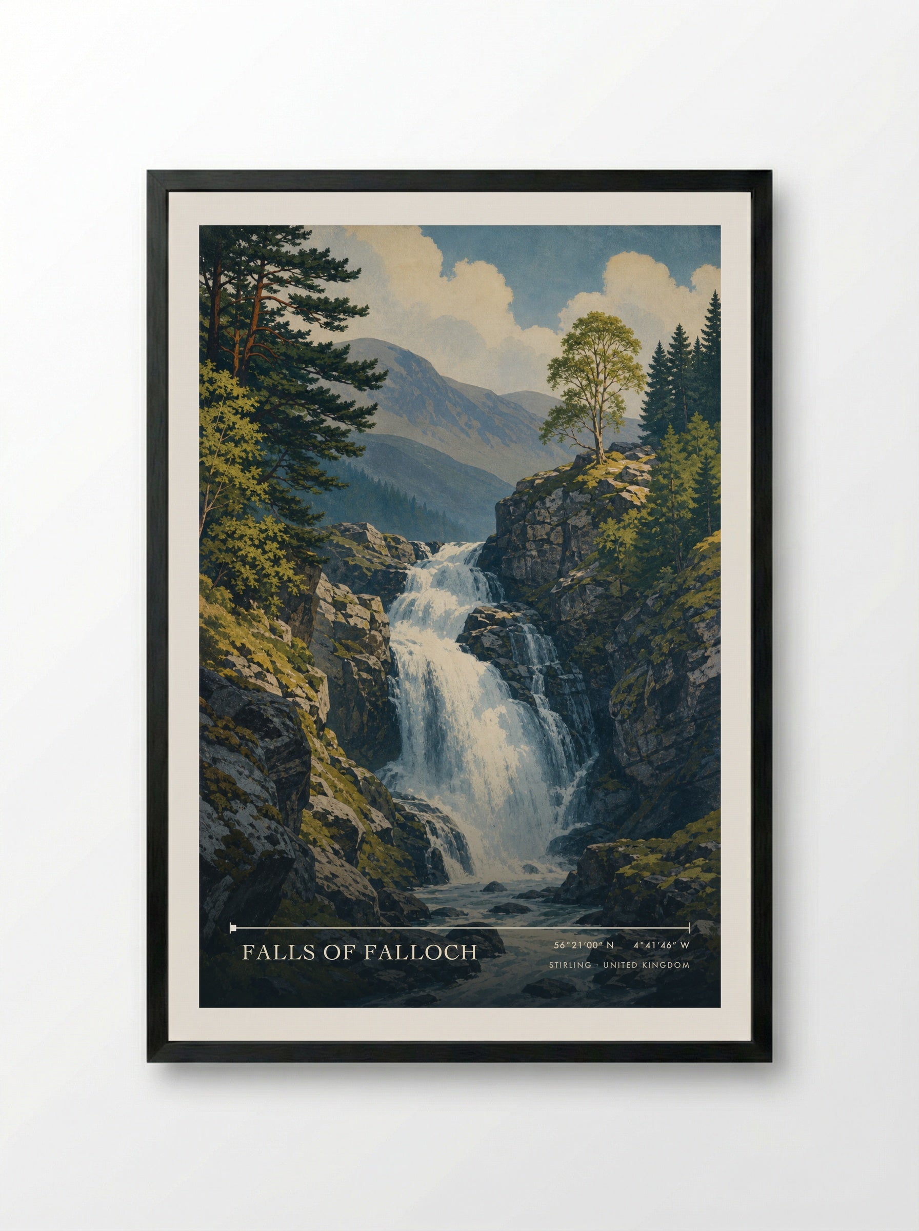Falls of Falloch Stirling United Kingdom Travel Poster - Framed Print Black