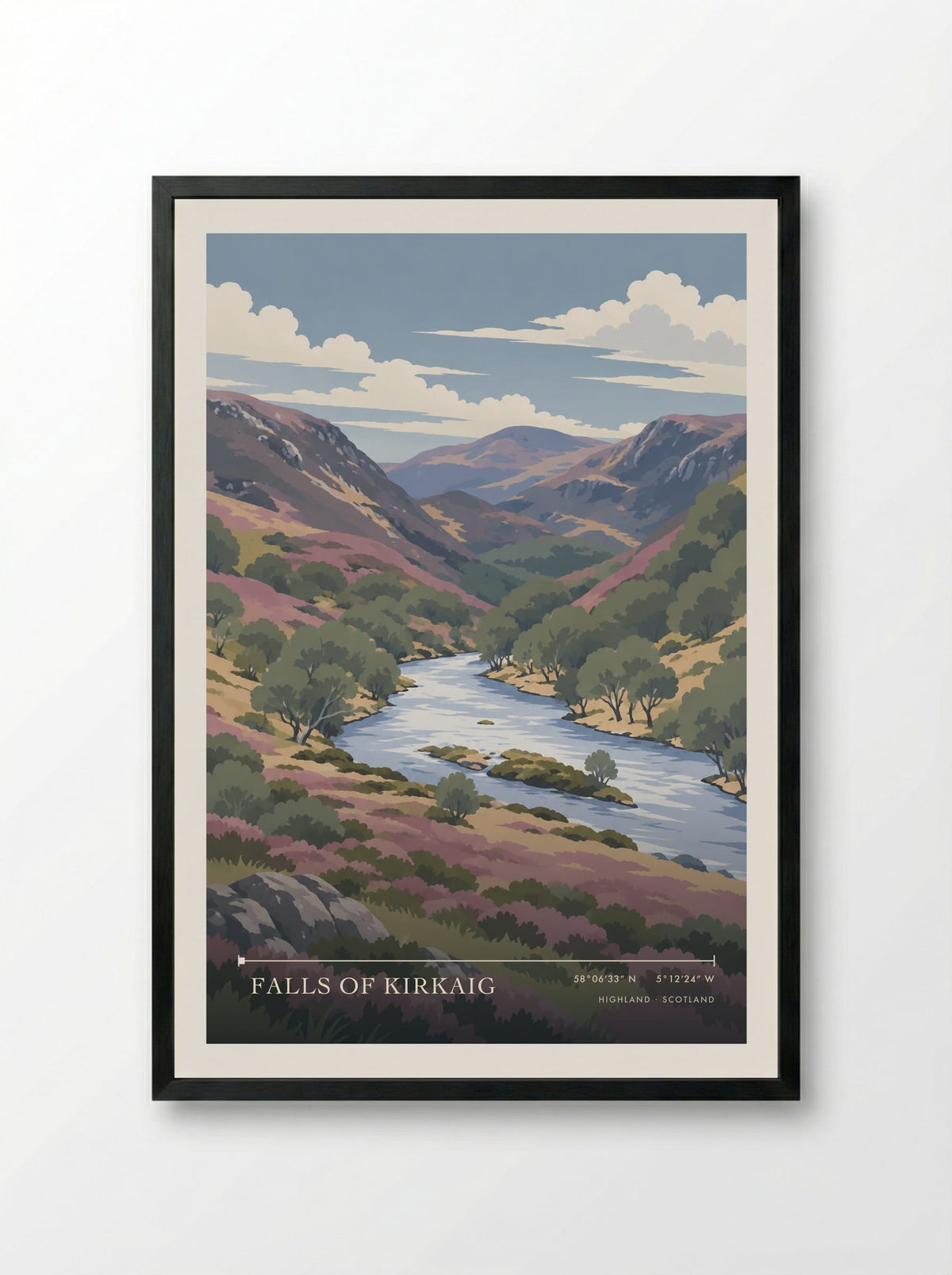 Falls of Kirkaig, Highland | Travel Poster - Framed Print Black