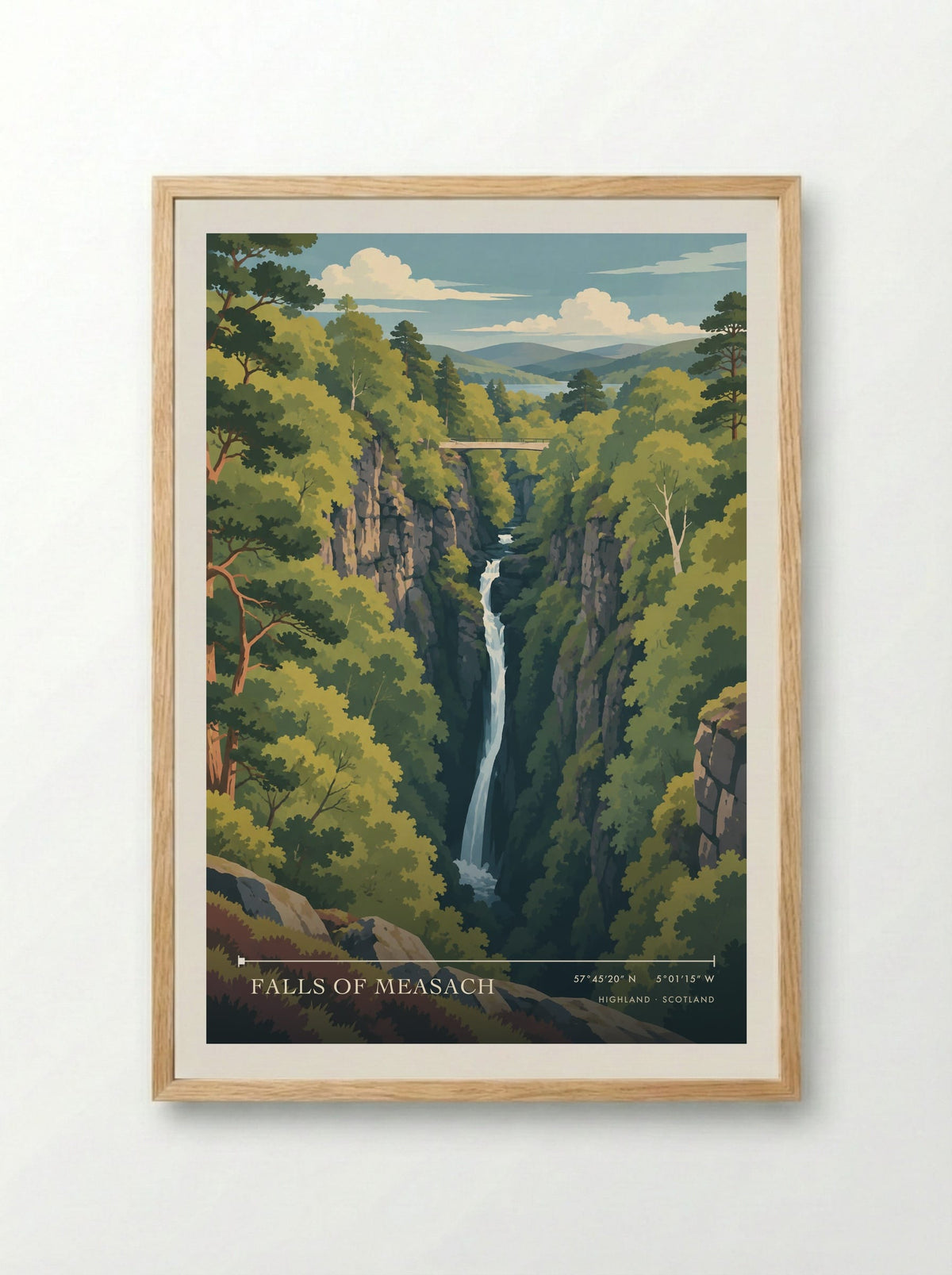 Falls of Measach, Highland | Travel Poster - Framed Print Wood