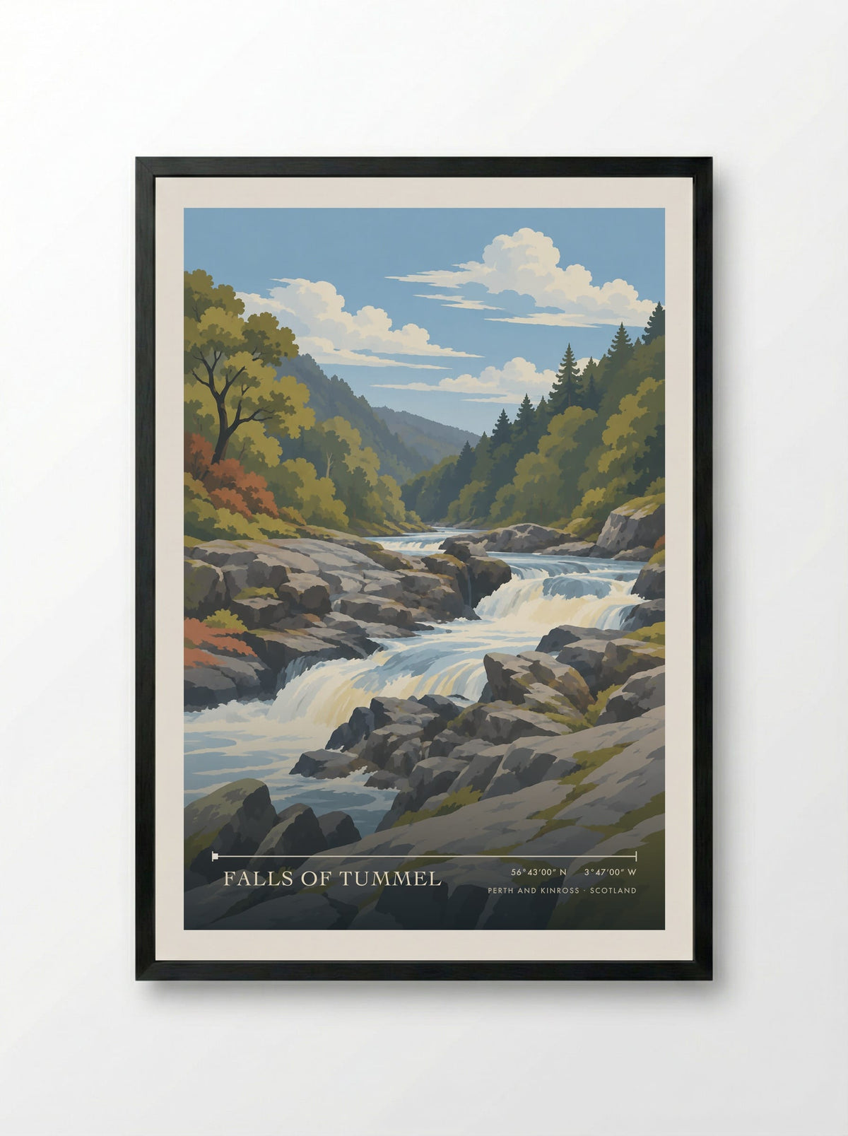 Falls of Tummel, Perth and Kinross | Travel Poster - Framed Print Black