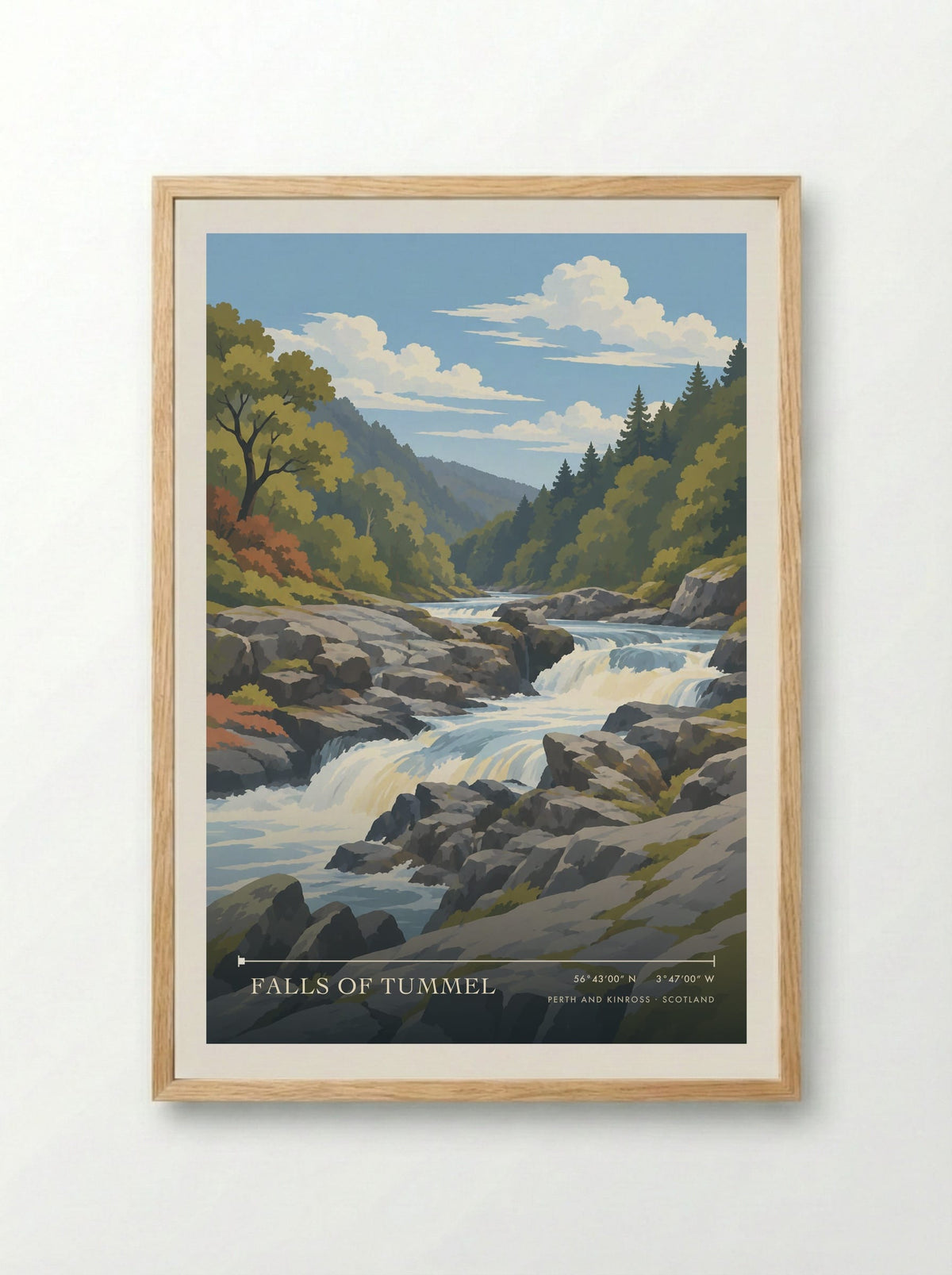 Falls of Tummel, Perth and Kinross | Travel Poster - Framed Print Wood