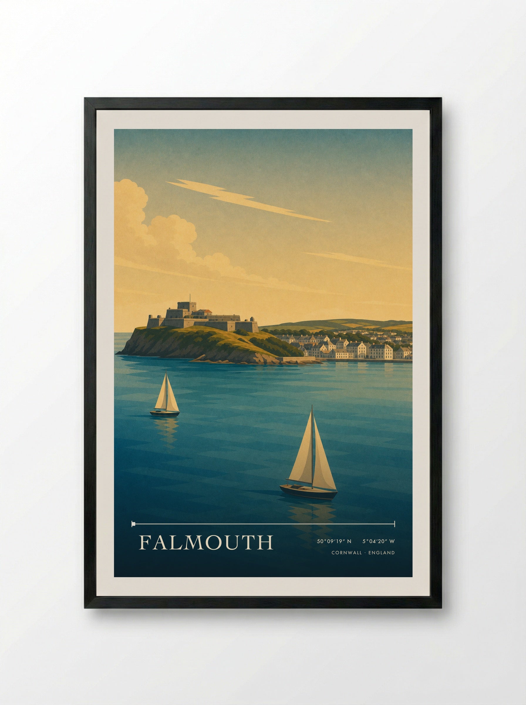 Falmouth Cornwall England Travel Poster - Framed Print Black