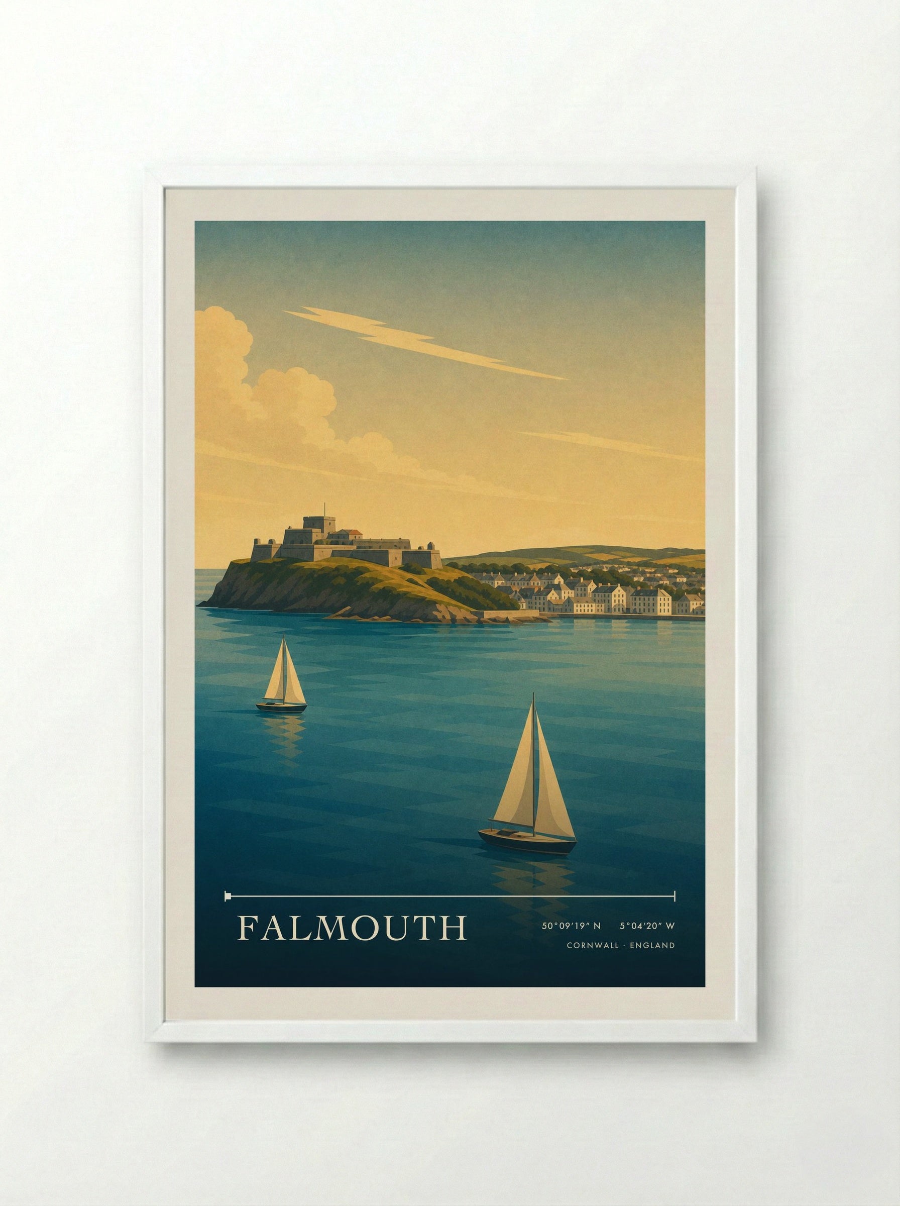 Falmouth Cornwall England Travel Poster - Framed Print White