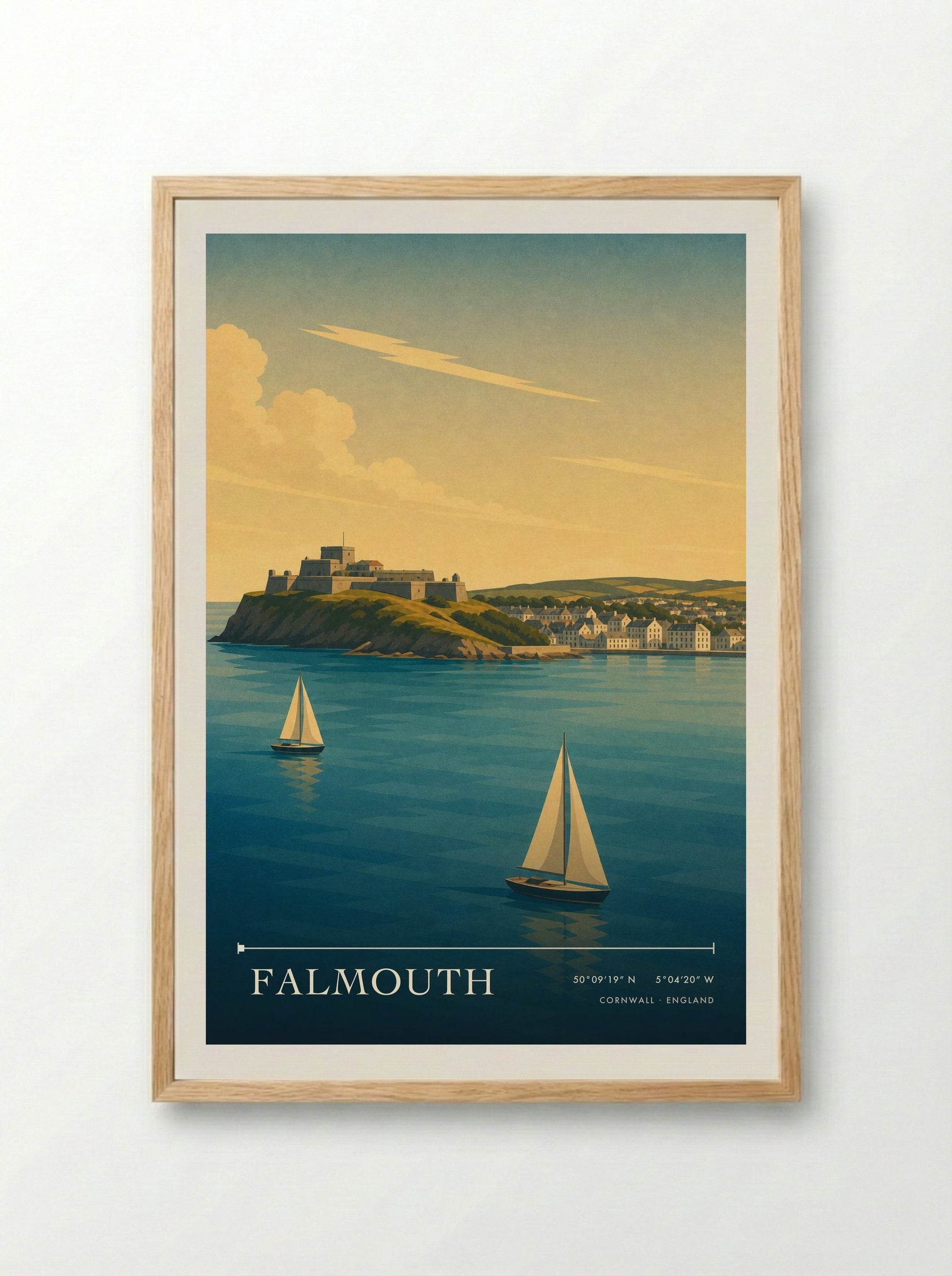 Falmouth Cornwall England Travel Poster - Framed Print Wood