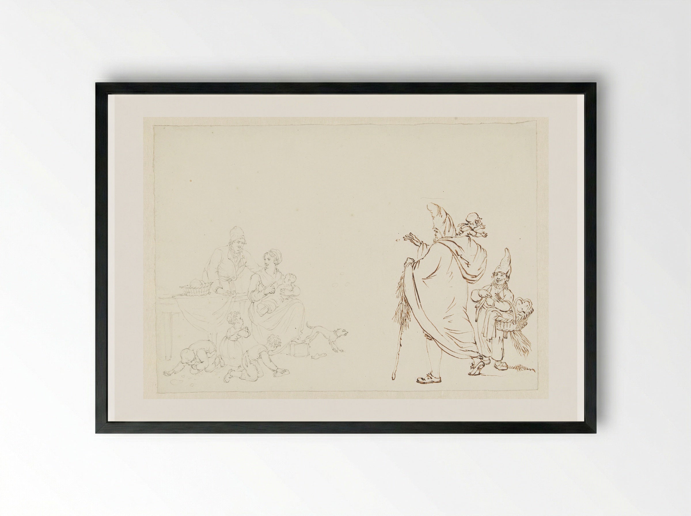 Familie met kinderen die schoonmaken - Pieter Bartholomeusz. Barbiers - Framed Print Black
