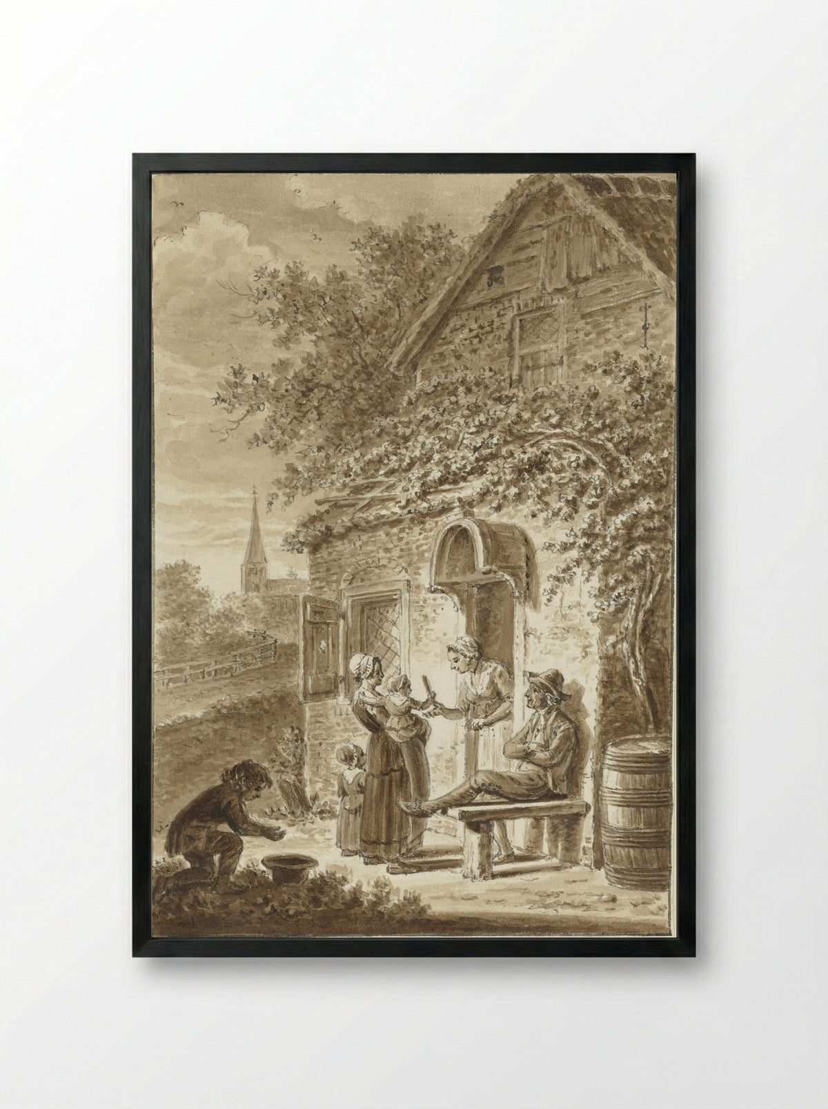 Familie voor het huis - Johannes Petrus van Horstok - Framed Print Black
