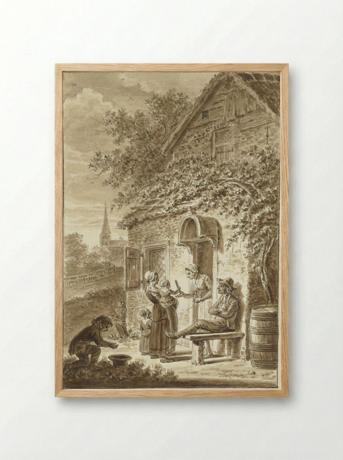 Familie voor het huis - Johannes Petrus van Horstok - Framed Print Wood