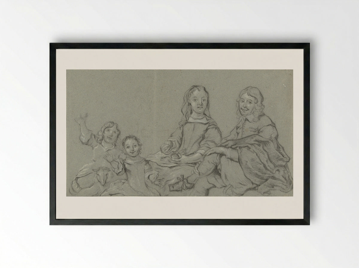 Family Portrait with a Lamb - Jan van Noordt - Framed Print Black
