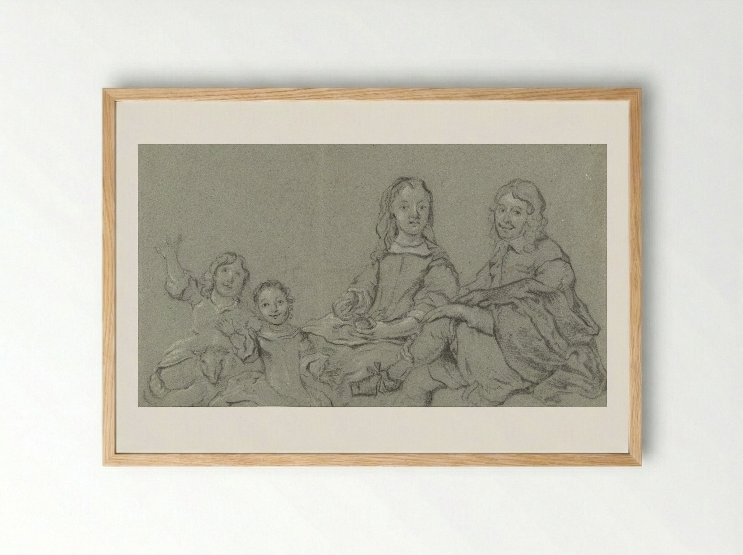 Family Portrait with a Lamb - Jan van Noordt - Framed Print Wood