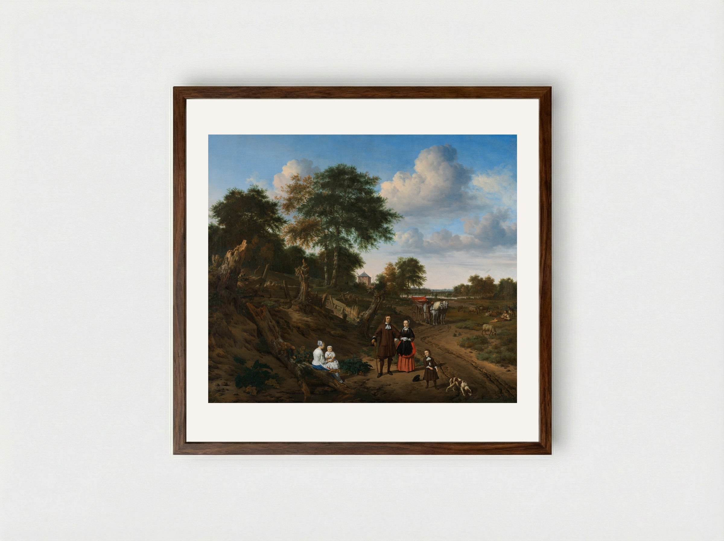 Family in a Wooded Landscape - Adriaen van de Velde - Framed Print Dark Wood