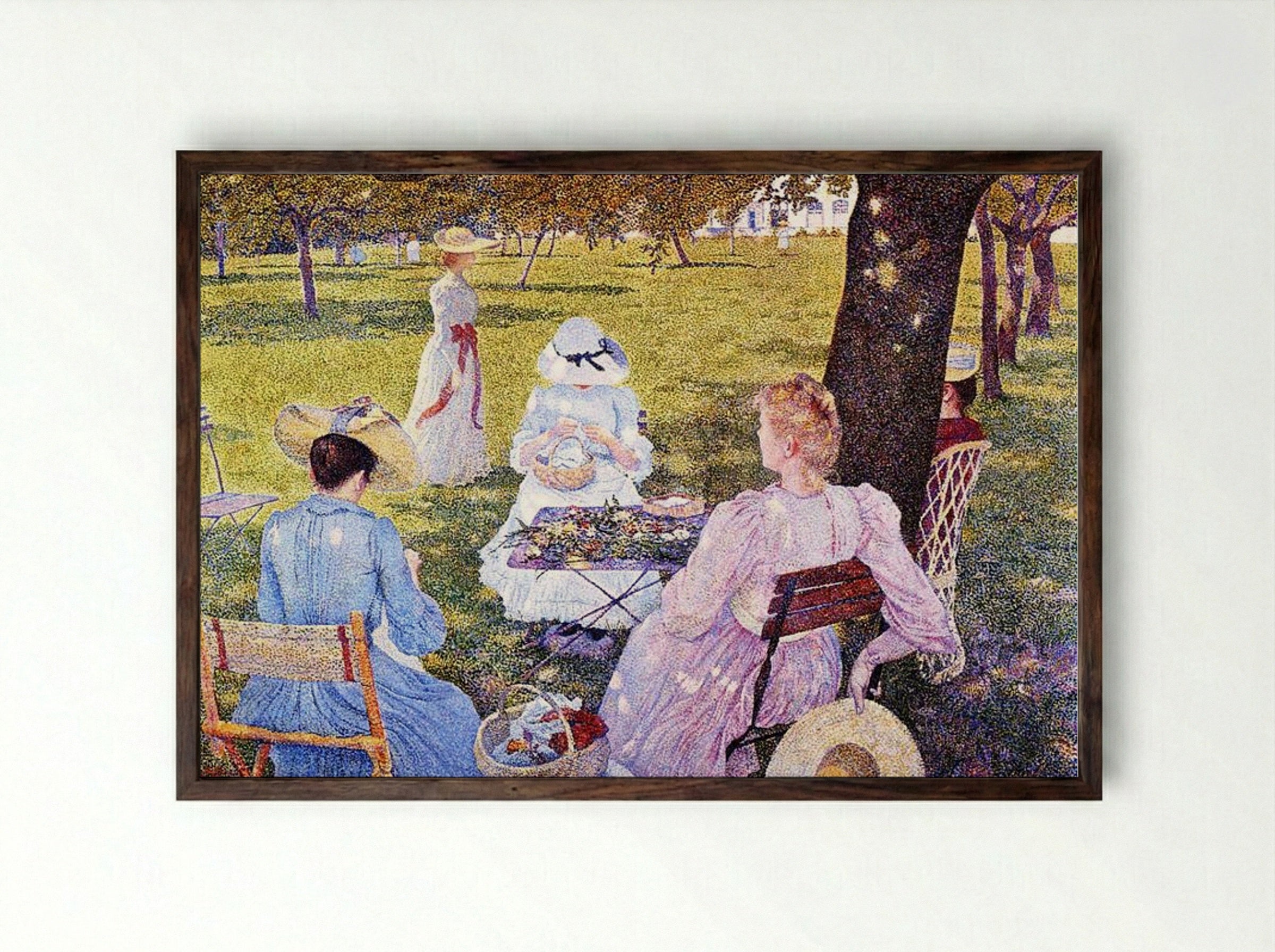 Family in the Orchard - Théo van Rysselberghe - Framed Print Dark Wood