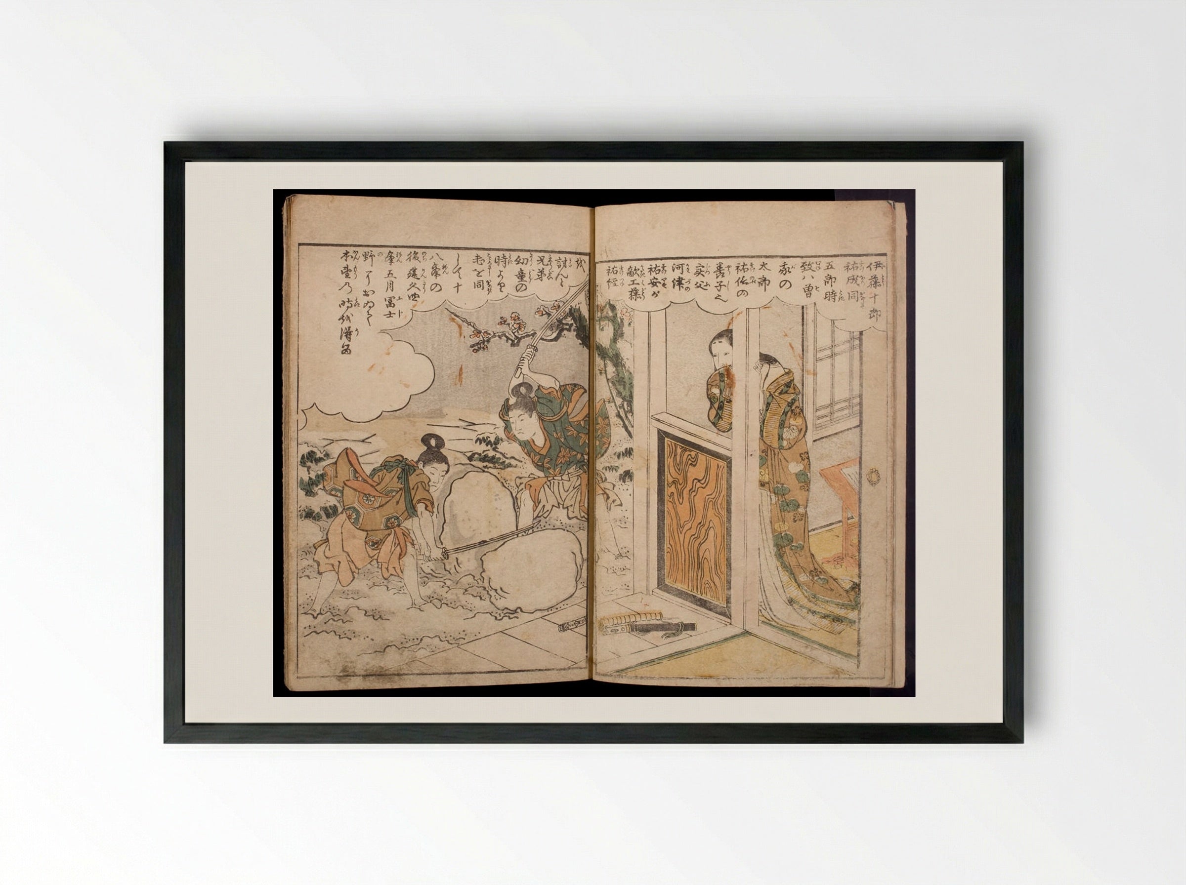 Famous Historical Warriors in Action (Ehon muchi bukuro), Vol. 2 - Torii Kiyonaga - Framed Print Black