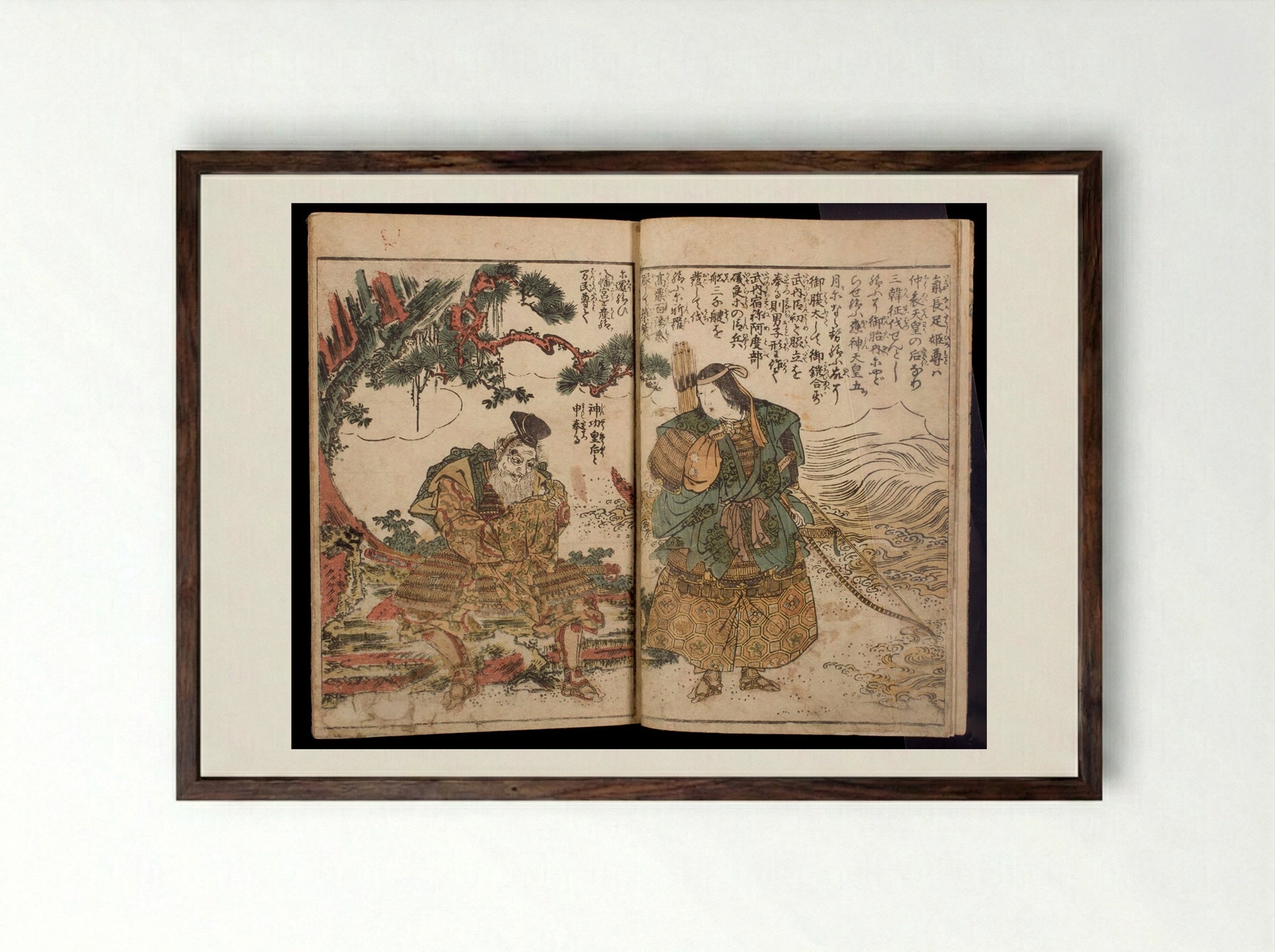 Famous Historical Warriors in Action - Torii Kiyonaga - Framed Print Dark Wood