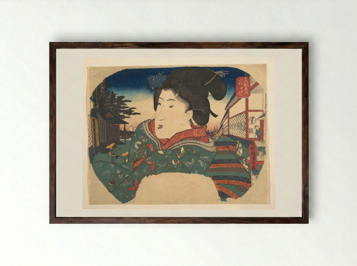 Famous Views of Edo: Kasumigaseki - Utagawa Kunisada - Framed Print Dark Wood
