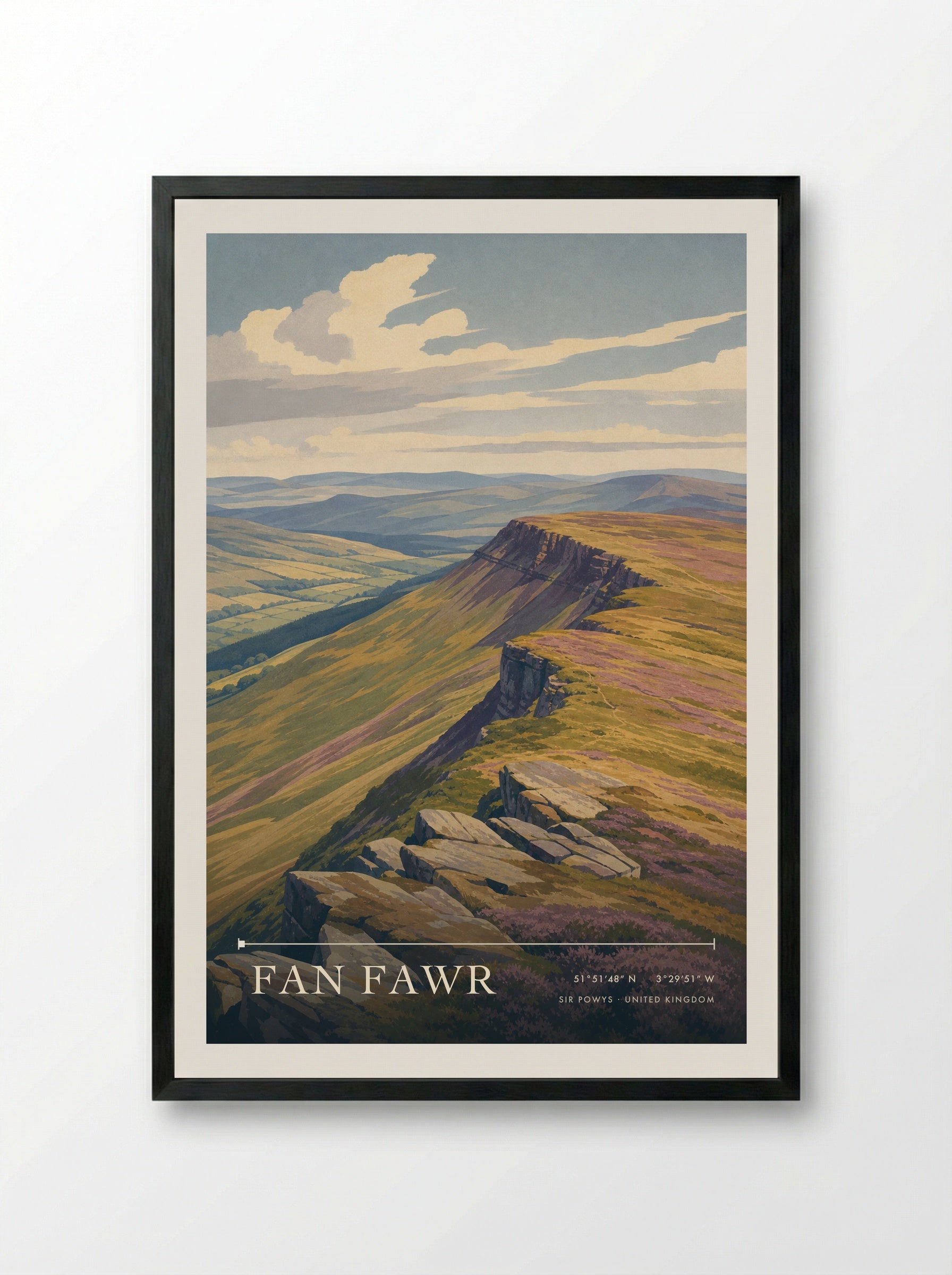 Fan Fawr Sir Powys United Kingdom Travel Poster - Framed Print Black