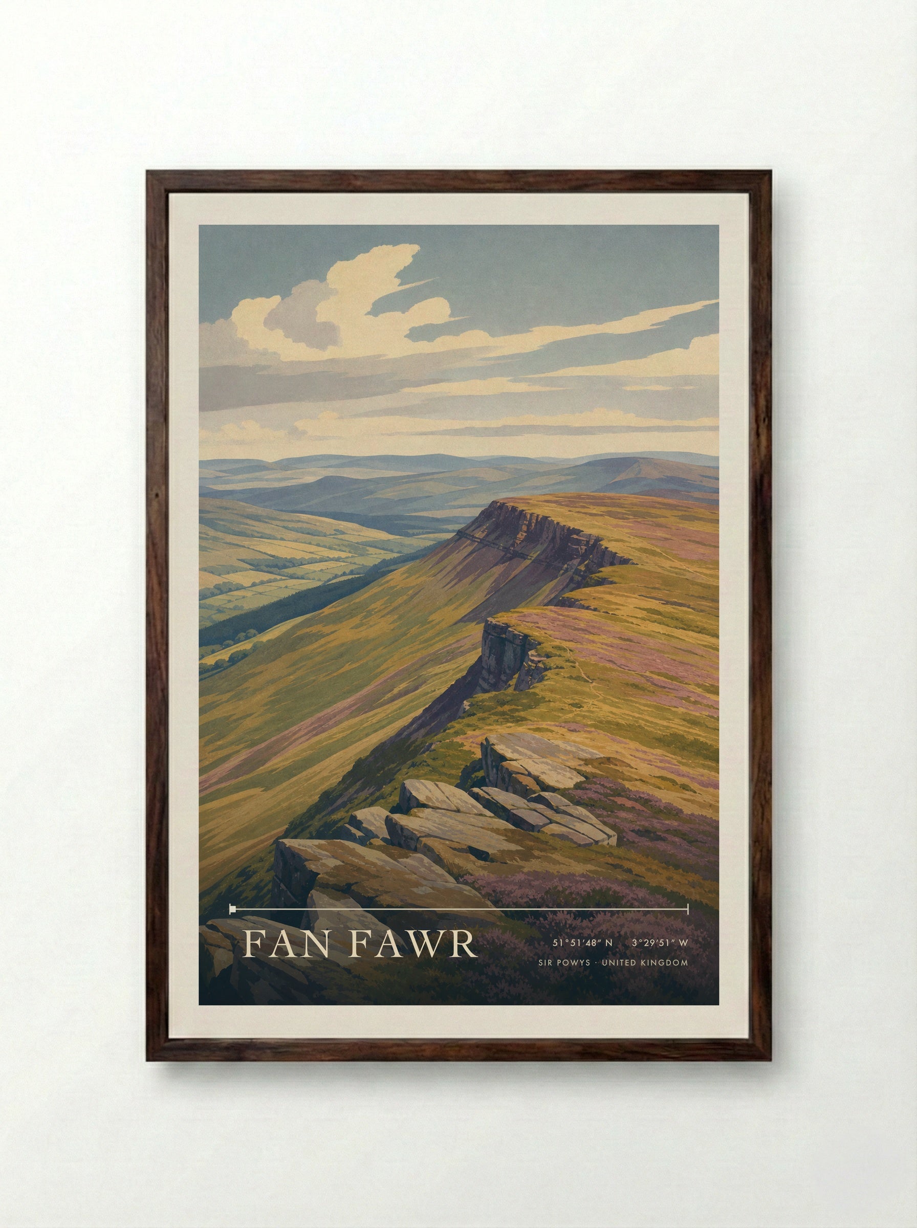 Fan Fawr Sir Powys United Kingdom Travel Poster - Framed Print Dark Wood