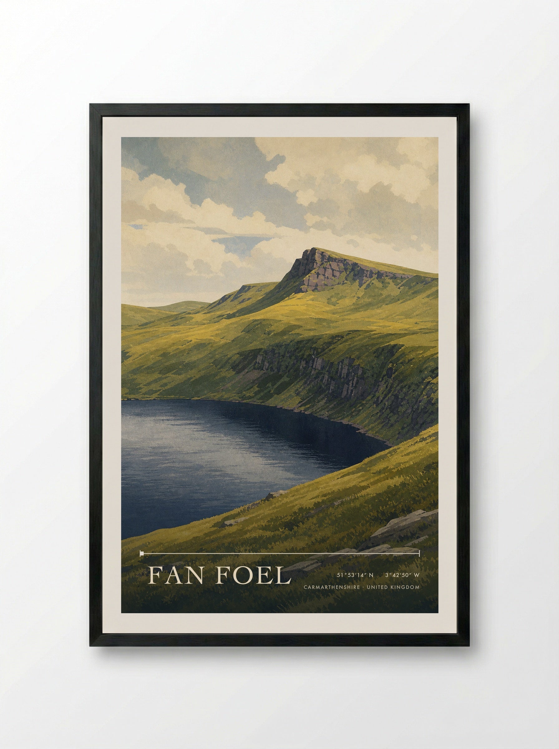 Fan Foel Carmarthenshire United Kingdom Travel Poster - Framed Print Black