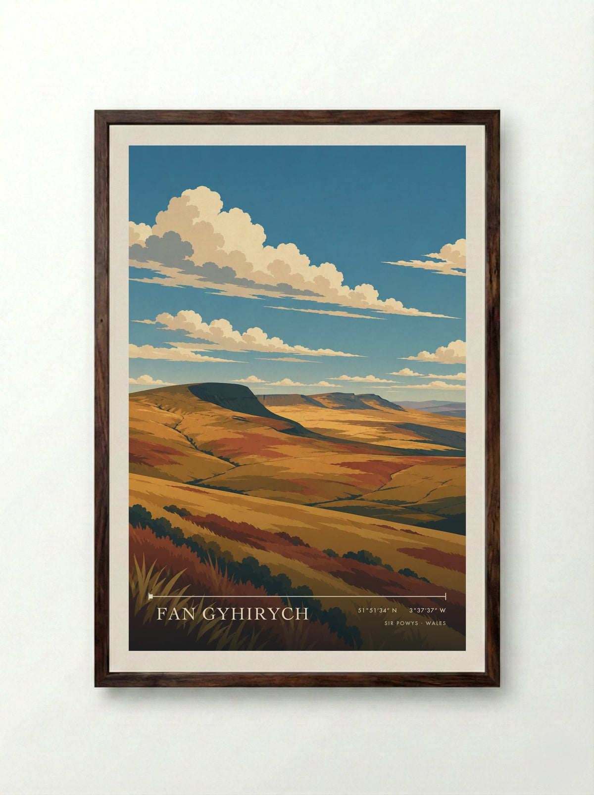 Fan Gyhirych, Sir Powys | Travel Poster - Framed Print Dark Wood