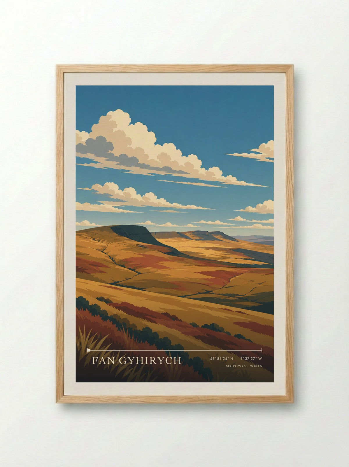 Fan Gyhirych, Sir Powys | Travel Poster - Framed Print Wood