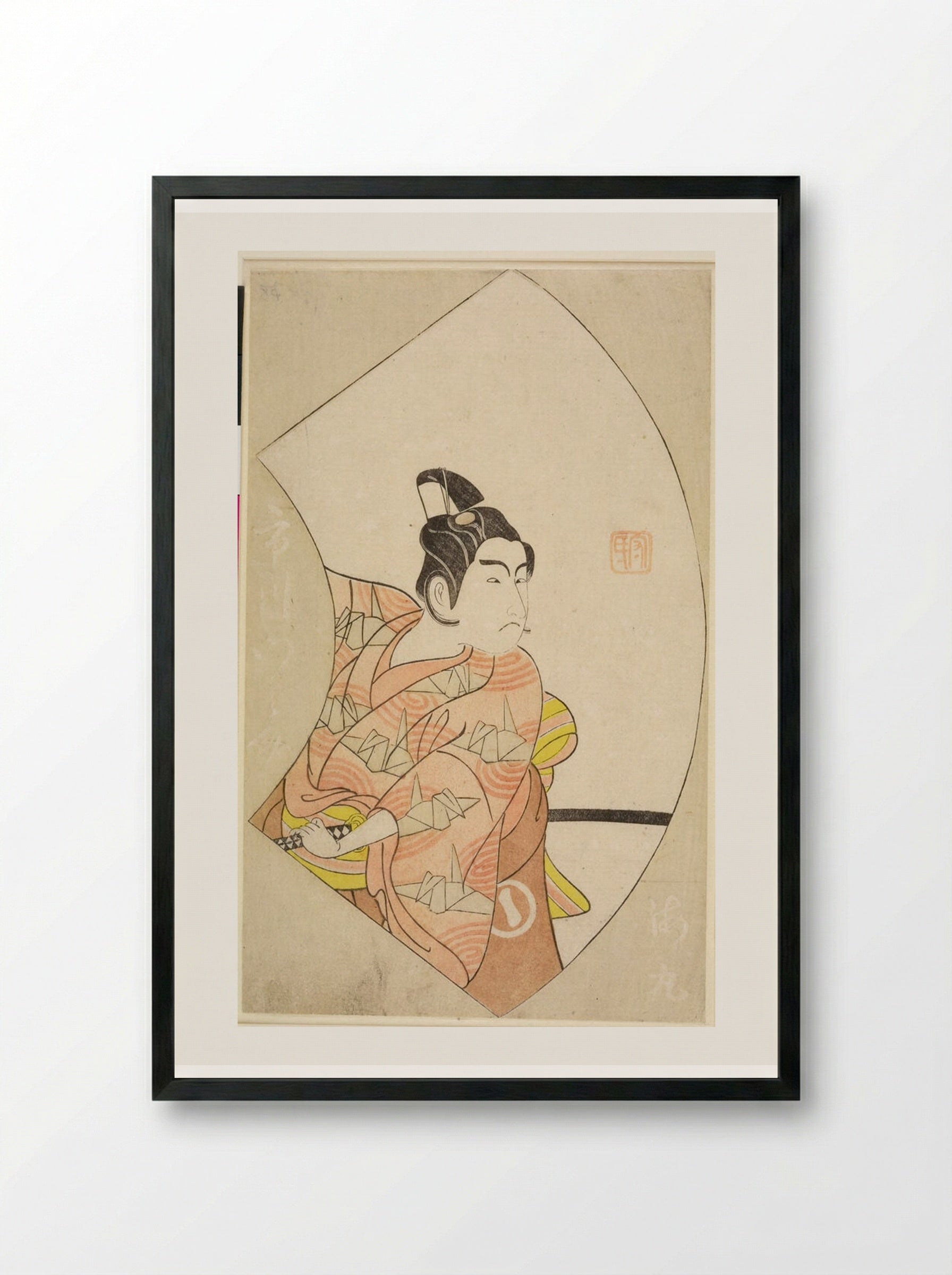 Fan Print (Actor in Role) - Ippitsusai Bunchō - Framed Print Black