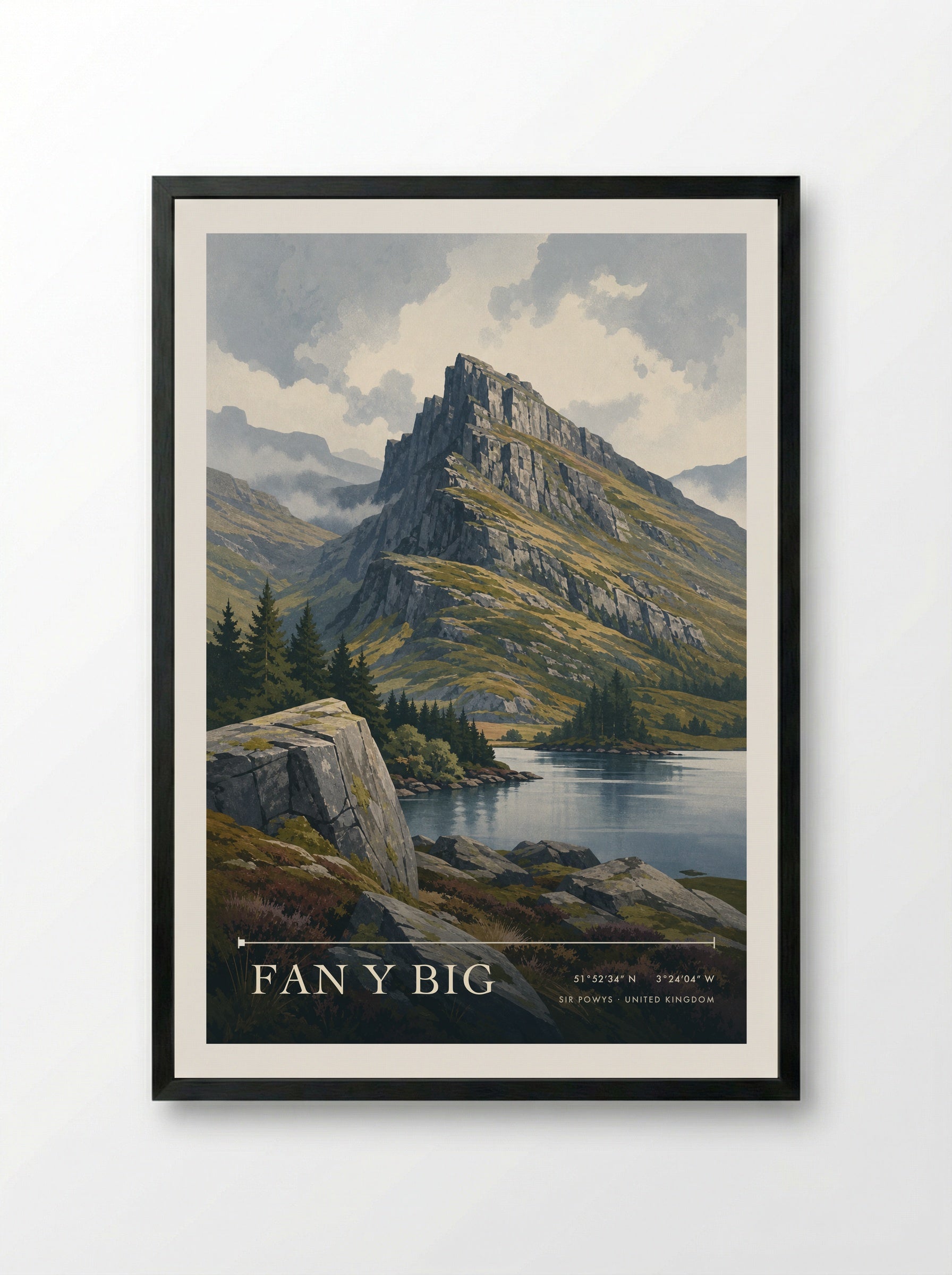 Fan y Big Sir Powys United Kingdom Travel Poster - Framed Print Black