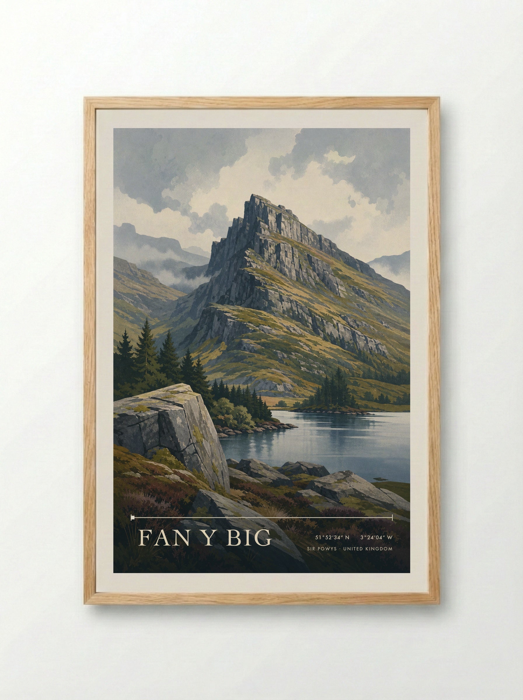 Fan y Big Sir Powys United Kingdom Travel Poster - Framed Print Wood