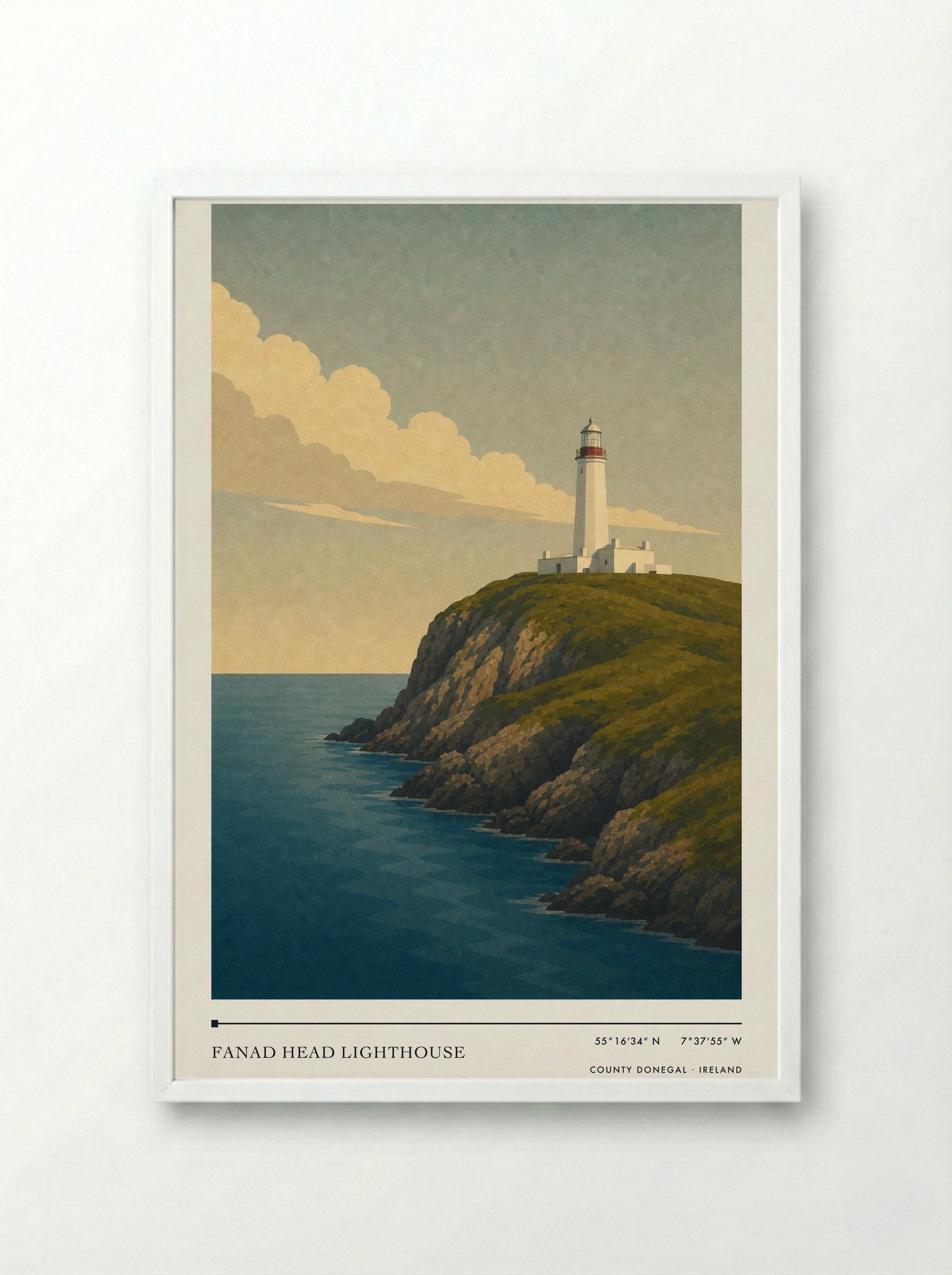 Fanad Head Lighthouse Travel Poster Artwork - Framed Print White