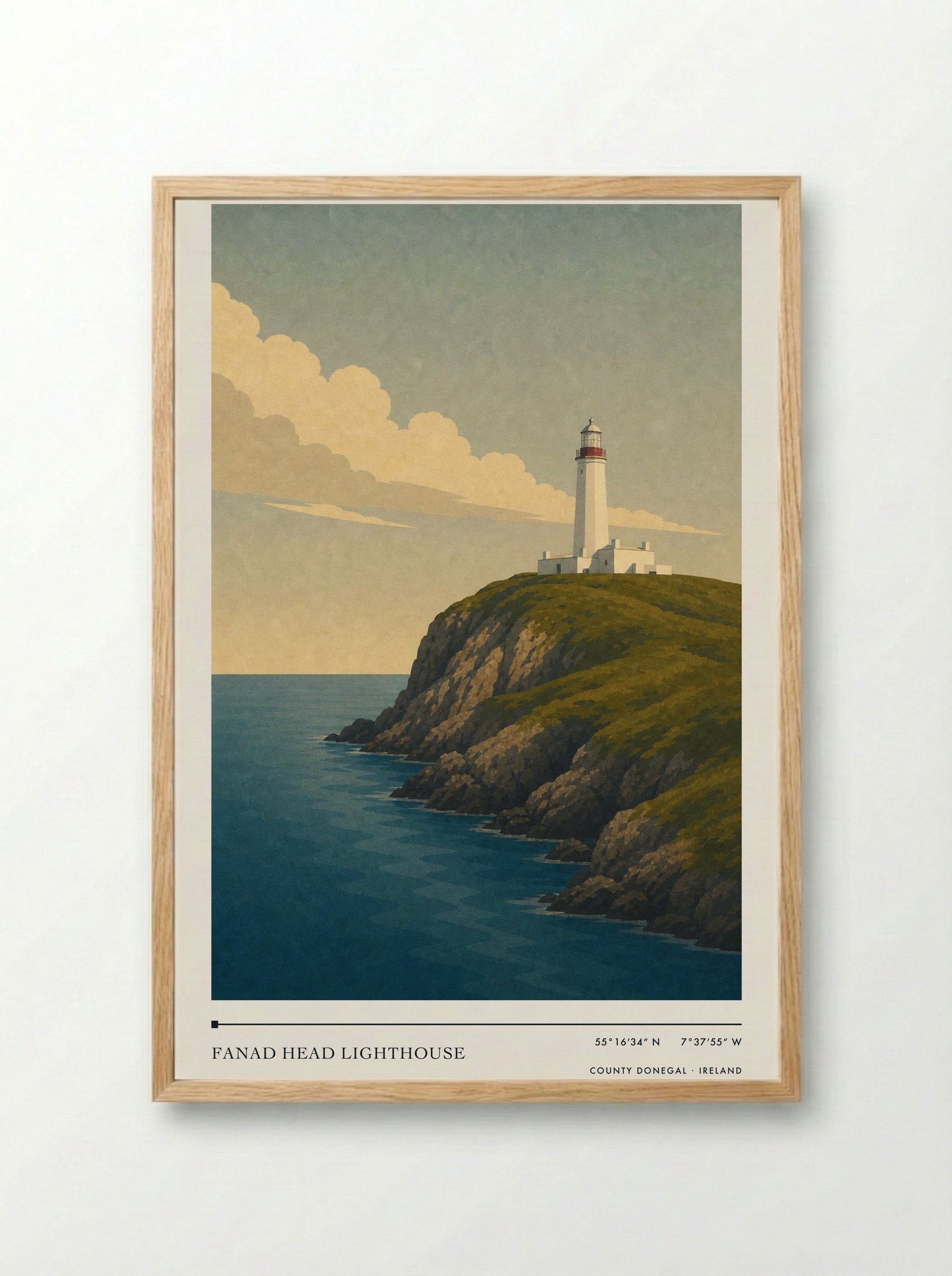 Fanad Head Lighthouse Travel Poster Artwork - Framed Print Wood