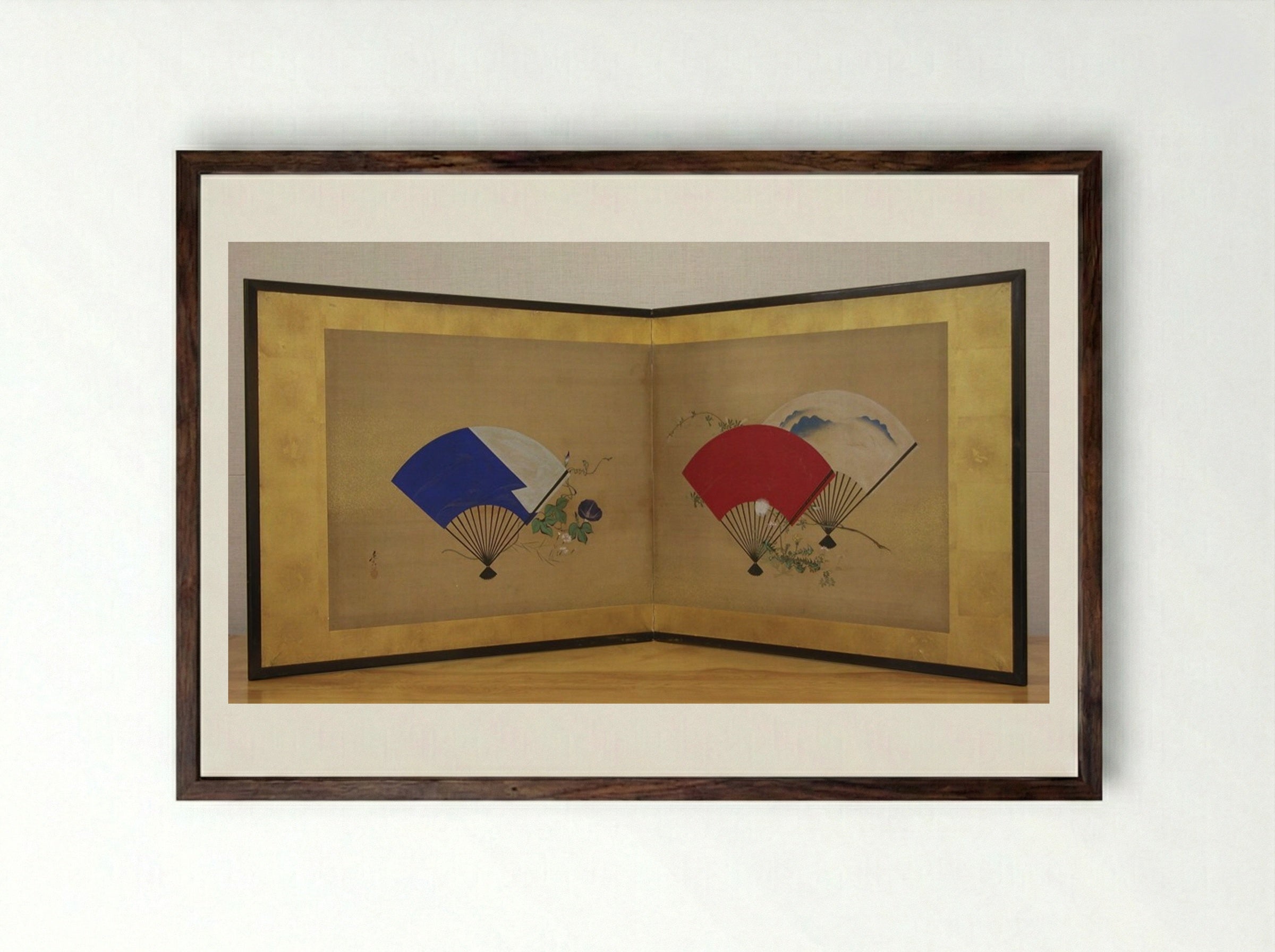 Fans and Flowers - Shibata Zeshin - Framed Print Dark Wood