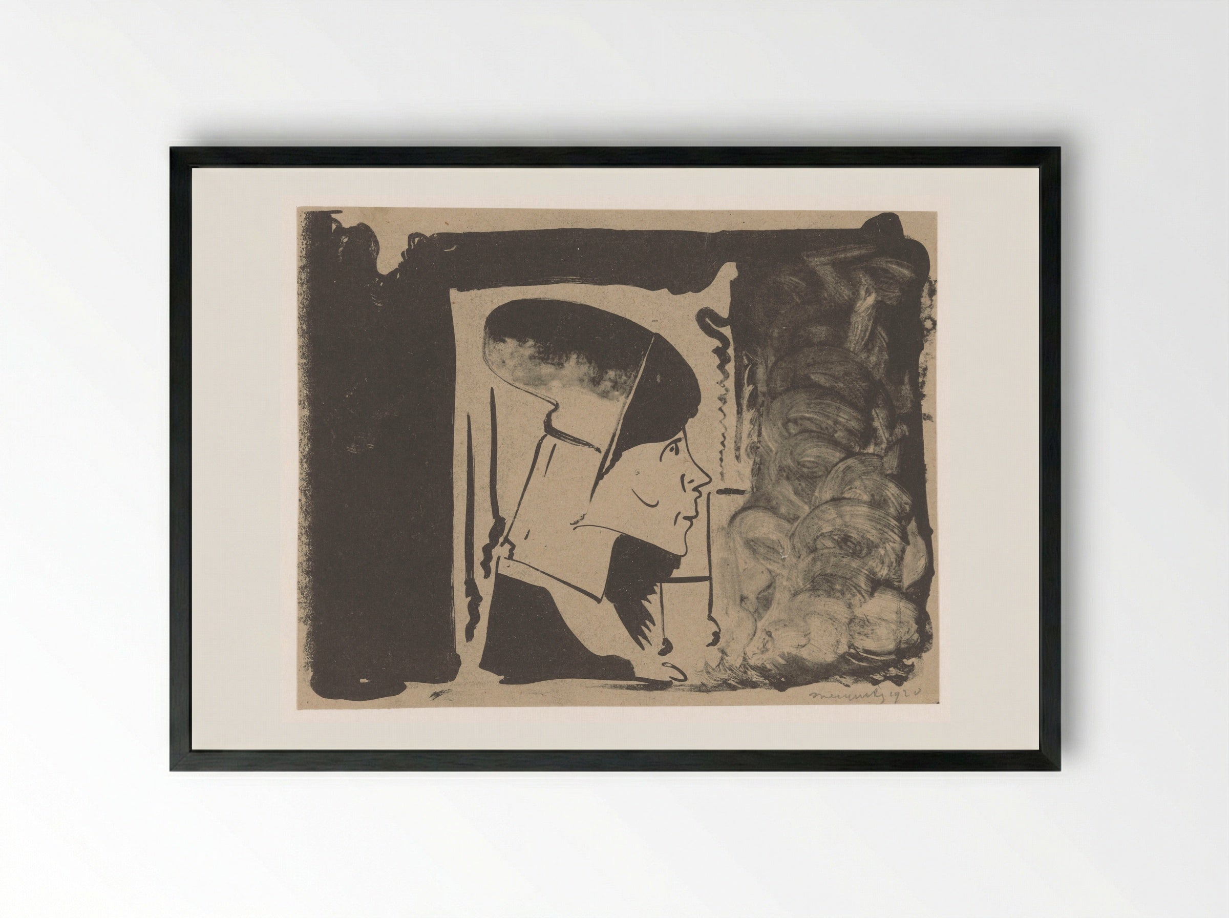 Fantasie: profielkop naar rechts in een witte rechthoek - Samuel Jessurun de Mesquita - Framed Print Black