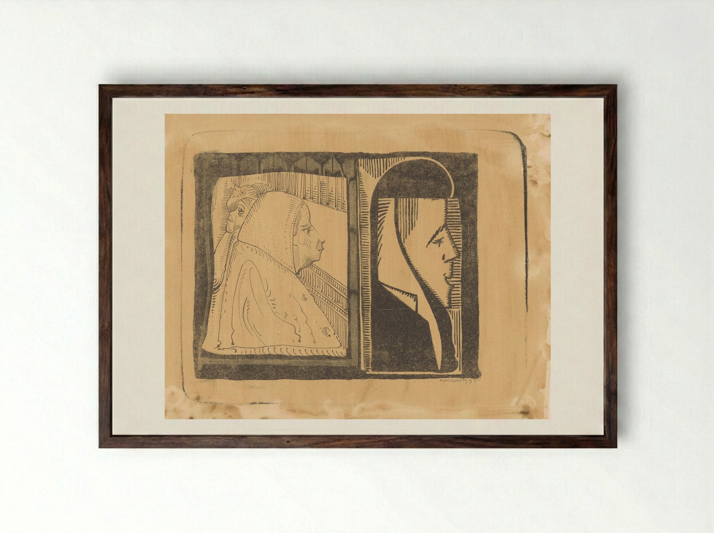 Fantasie: twee kaders, in elk een profiel naar rechts - Samuel Jessurun de Mesquita - Framed Print Dark Wood