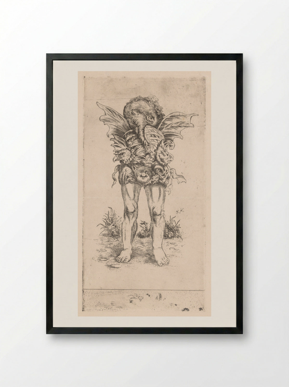 Fantasiefiguur met benen, vleugels en slurf - Ko Prange - Framed Print Black