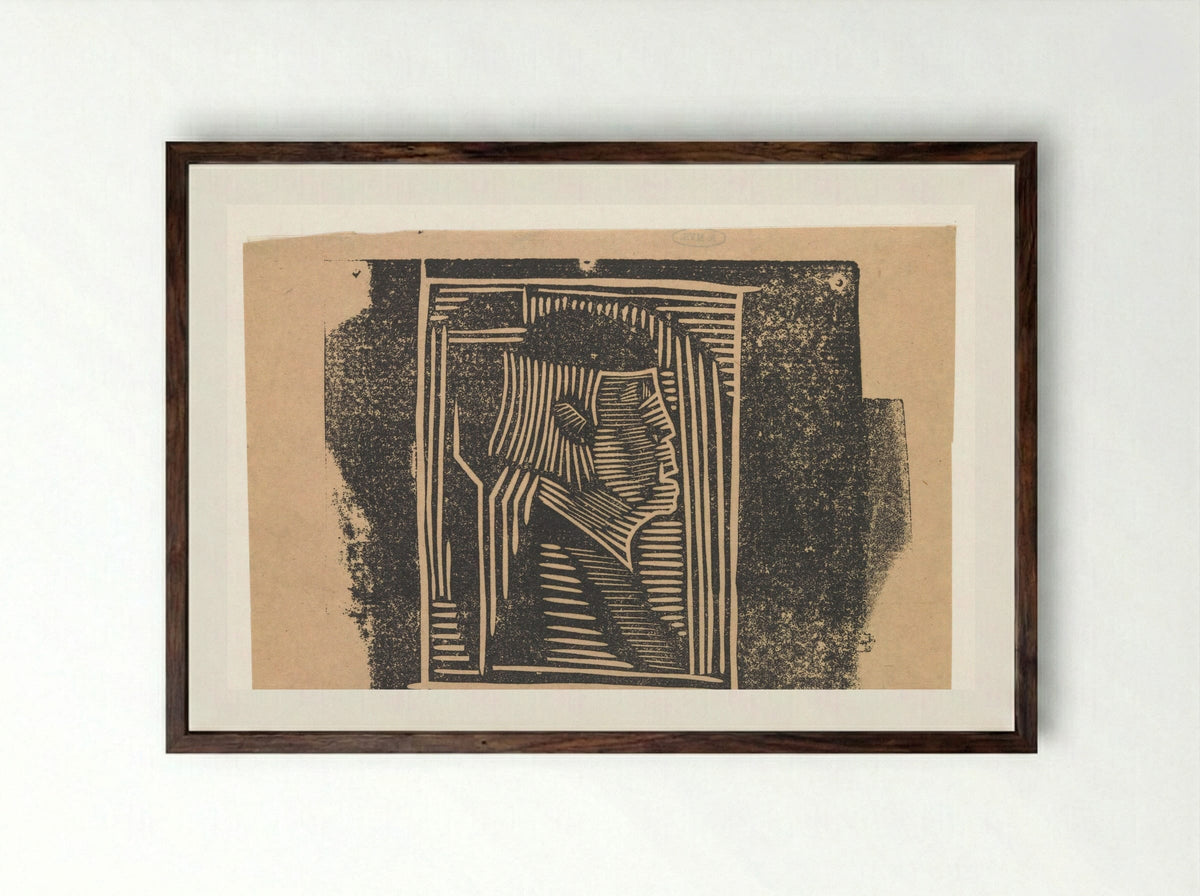 Fantasiekop: profielkop in arceringen - Samuel Jessurun de Mesquita - Framed Print Dark Wood