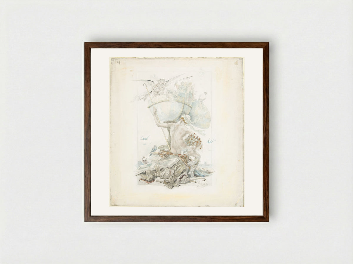 Fantasy (Fantaisie) - Félicien Rops - Framed Print Dark Wood