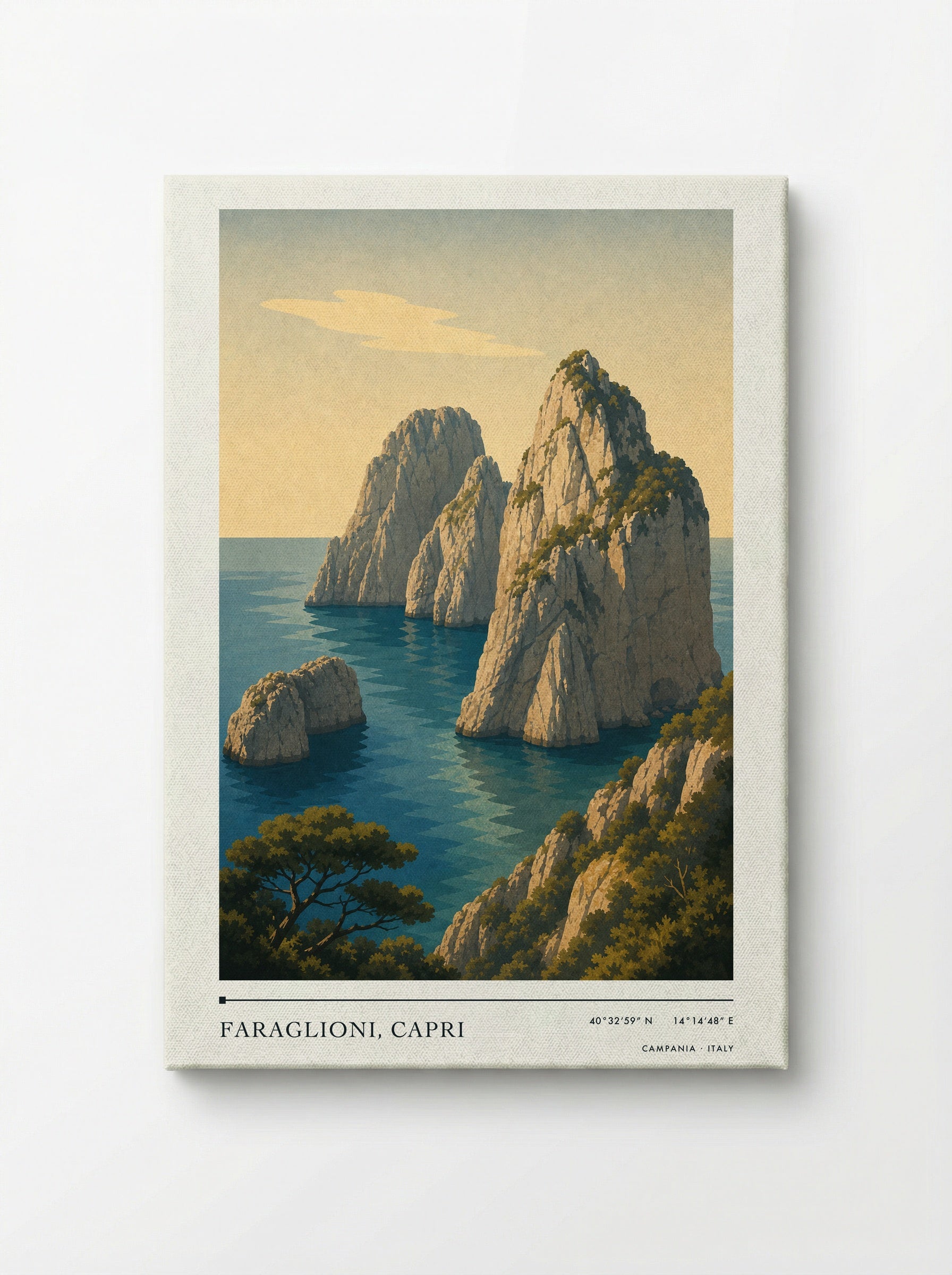 Faraglioni, Capri Travel Poster Artwork - Canvas