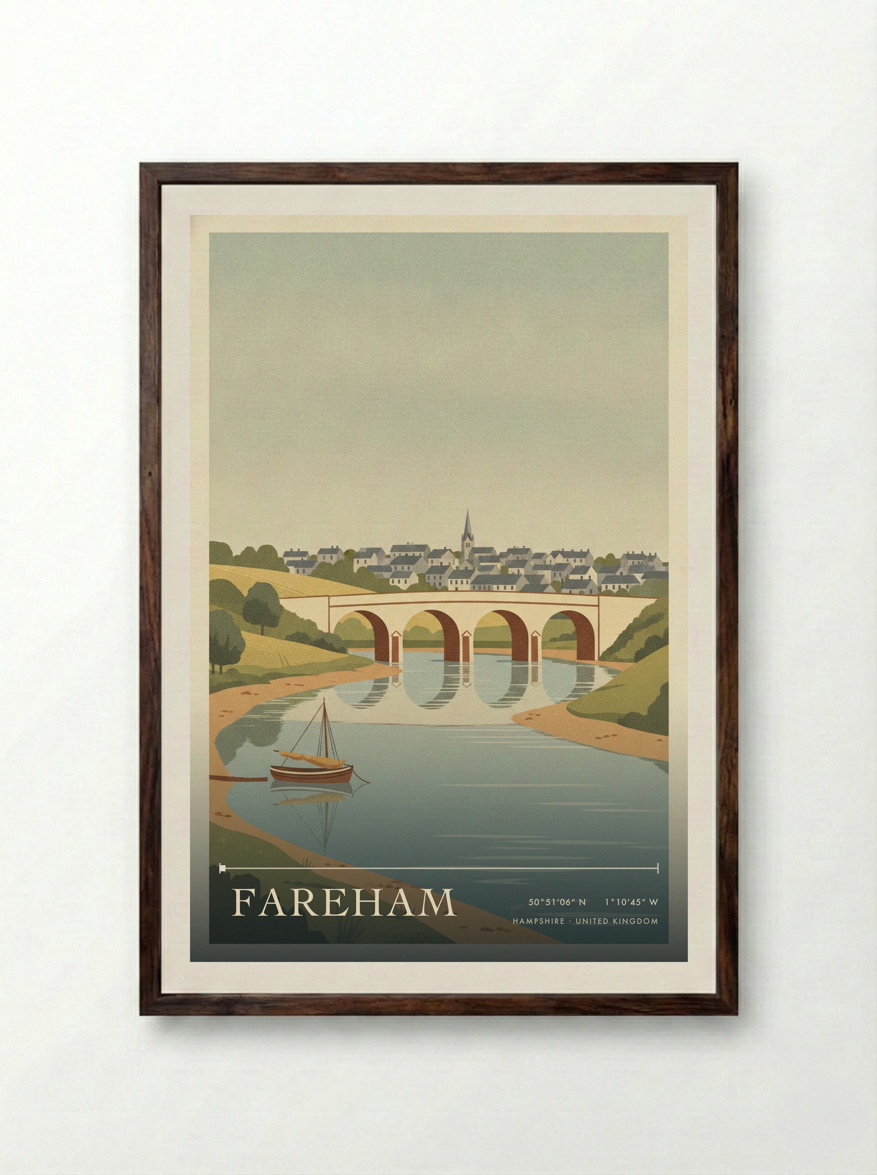 Fareham Hampshire United Kingdom Travel Poster - Framed Print Dark Wood